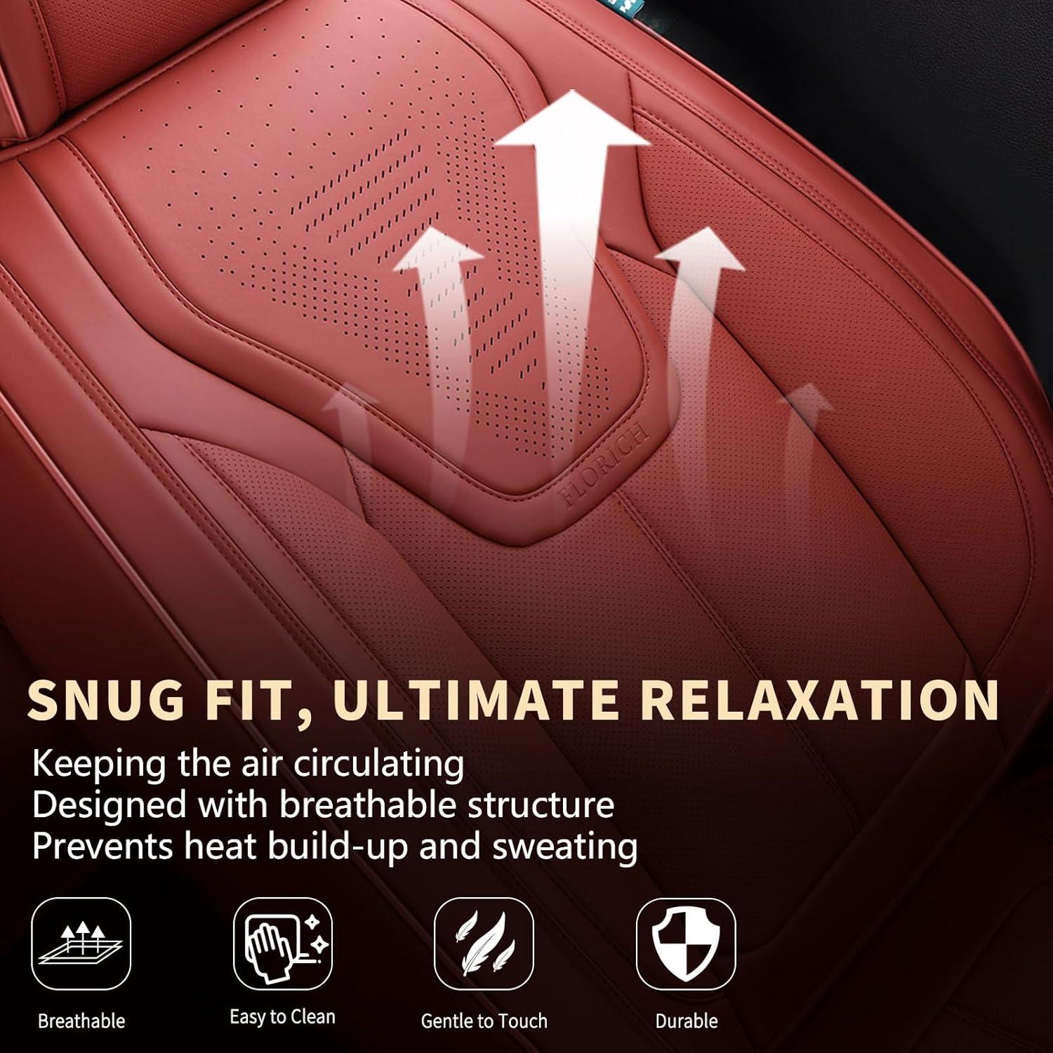 FLORICH Fundas de Asiento Delantero de Cuero Sintético Rojo