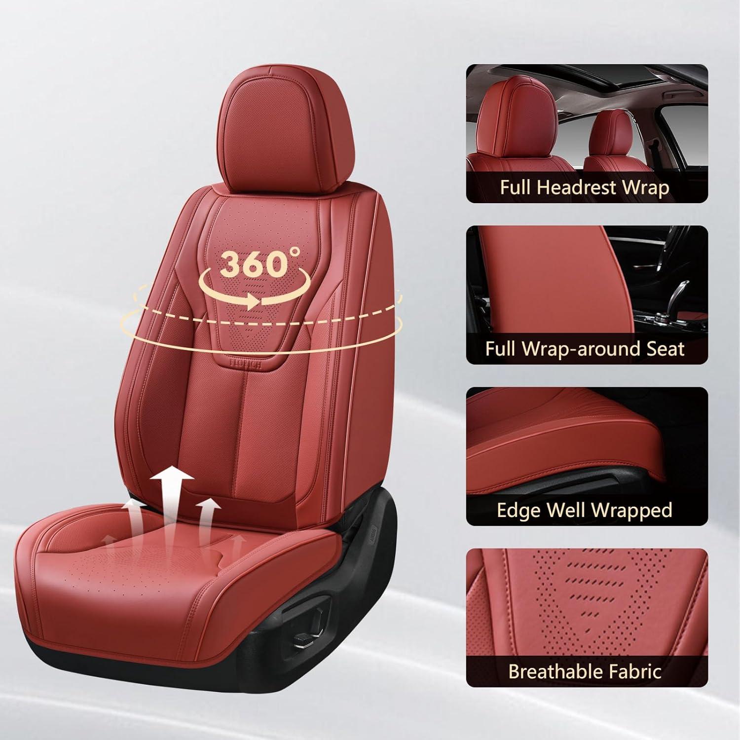 FLORICH Fundas de Asiento Delantero de Cuero Sintético Rojo