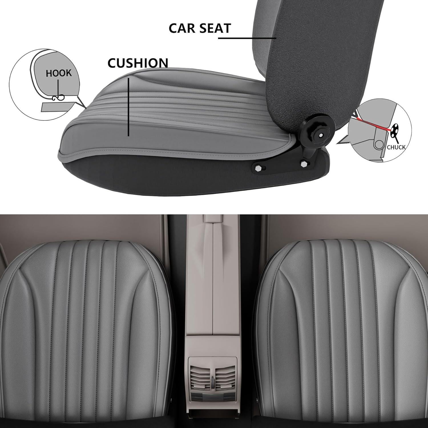 Cubiertas de Asiento de Coche FEELON LB-Car, 2 Piezas, Cuero Nappa Gris