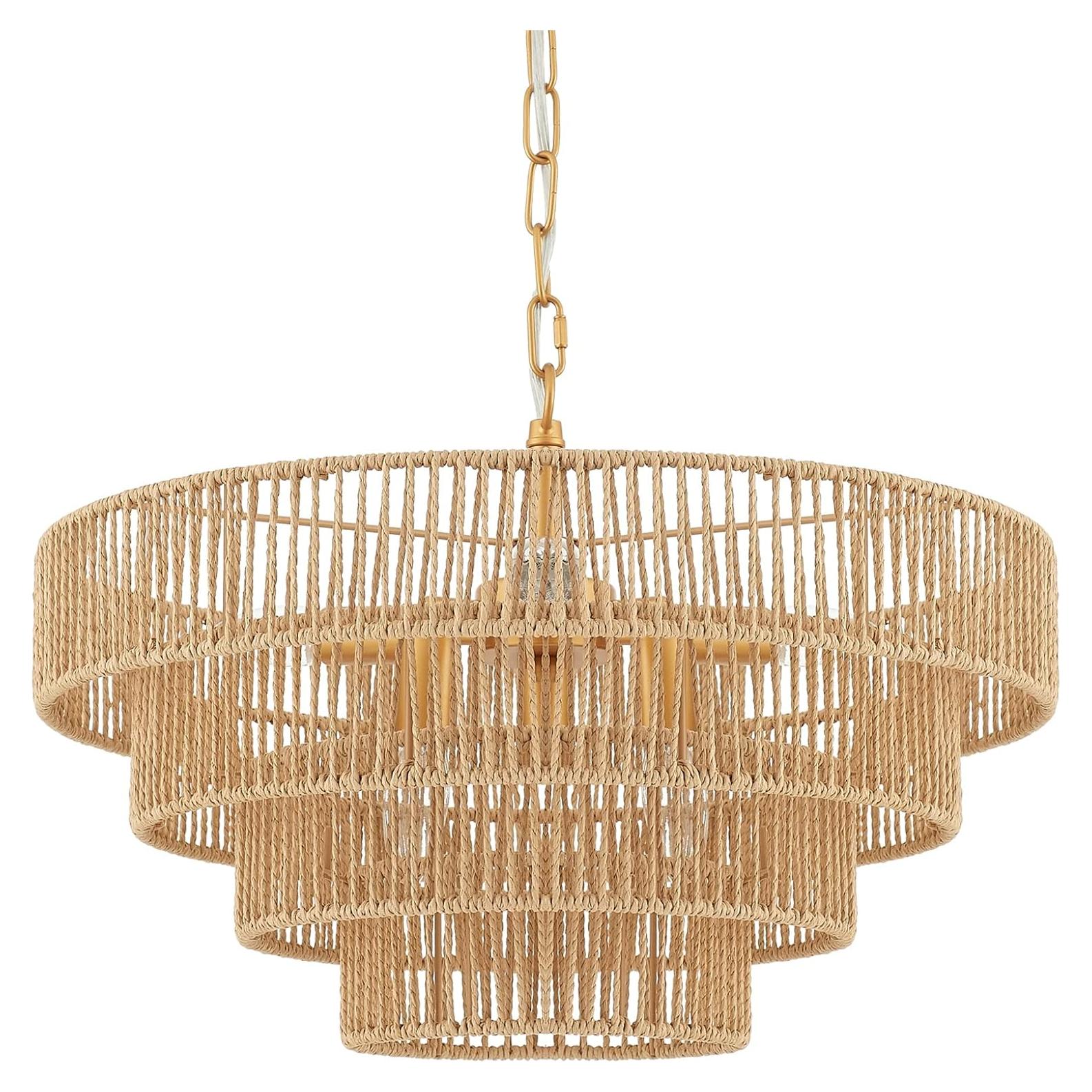 Lámpara Colgante de Mimbre ELYCCUPA 6 Luces 50 cm Boho