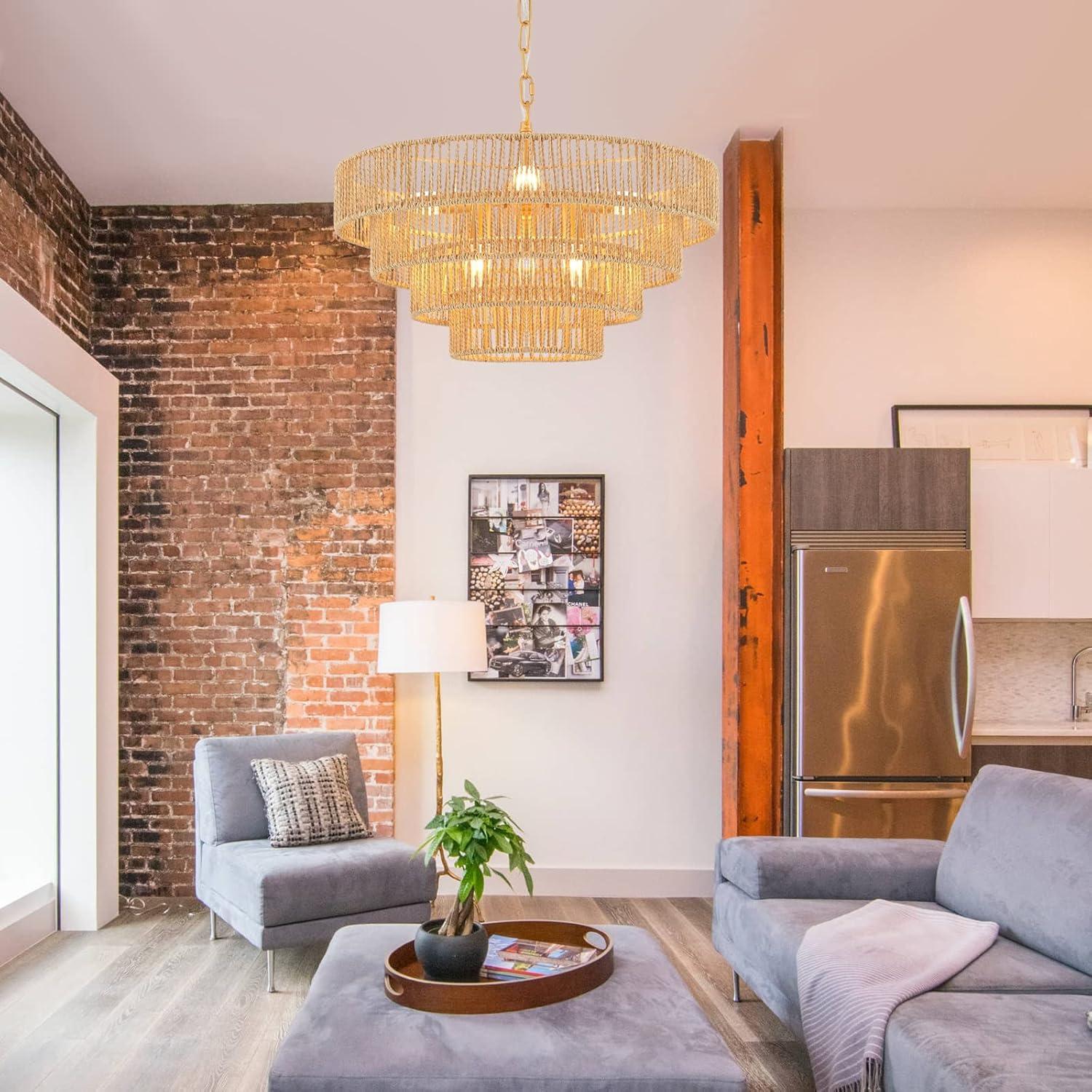 Lámpara Colgante de Mimbre ELYCCUPA 6 Luces 50 cm Boho