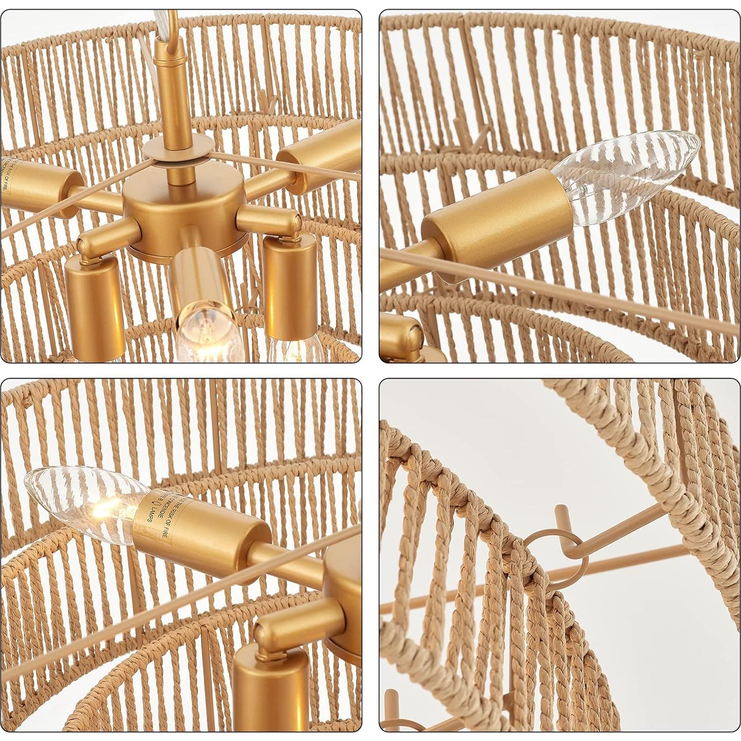 Lámpara Colgante de Mimbre ELYCCUPA 6 Luces 50 cm Boho