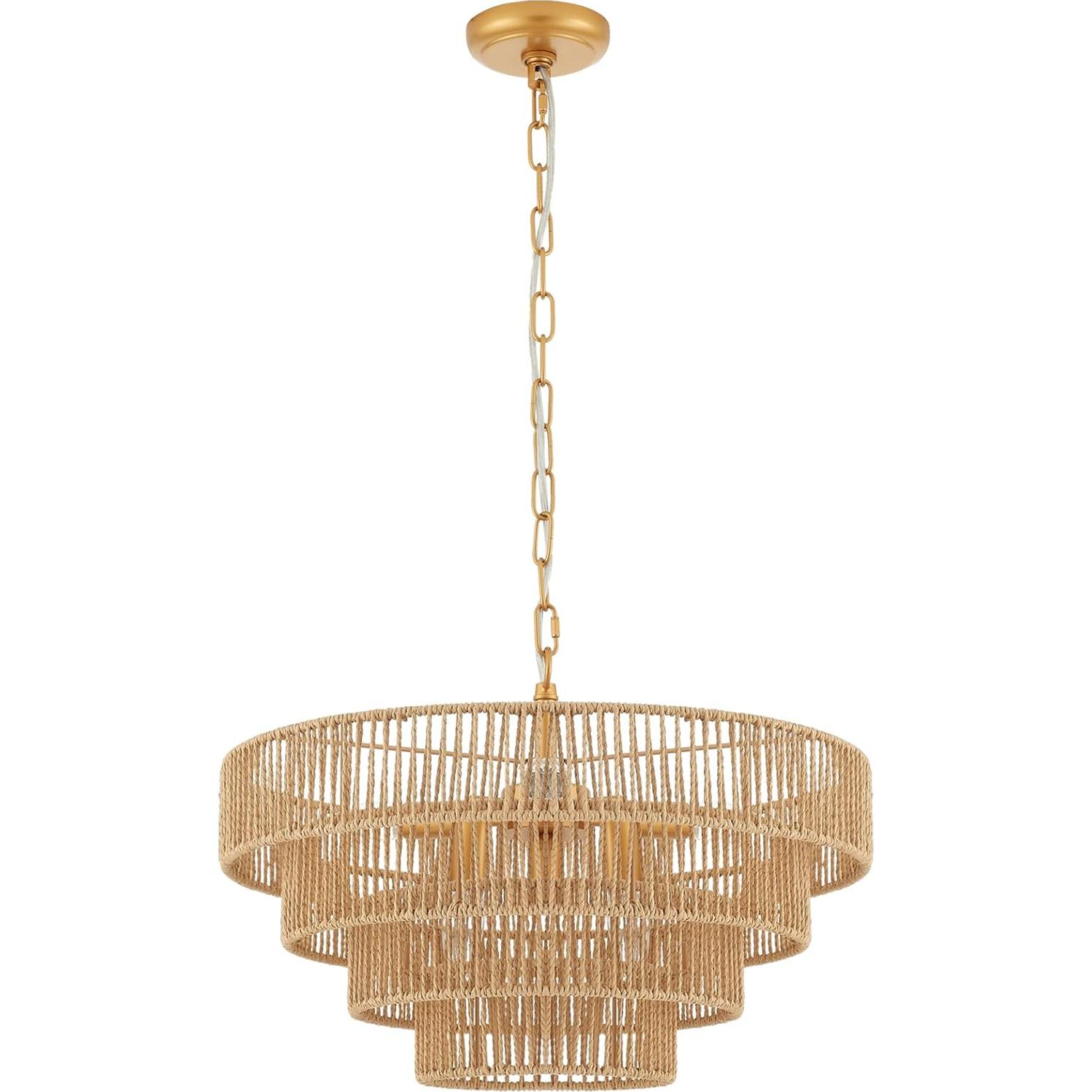 Lámpara Colgante de Mimbre ELYCCUPA 6 Luces 50 cm Boho