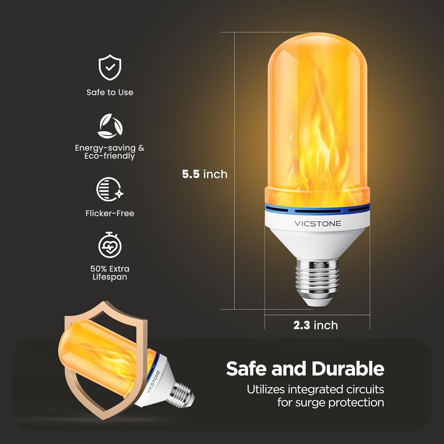 Bombillas LED de Llama Vicstone E26 2 Piezas 5.8x14cm