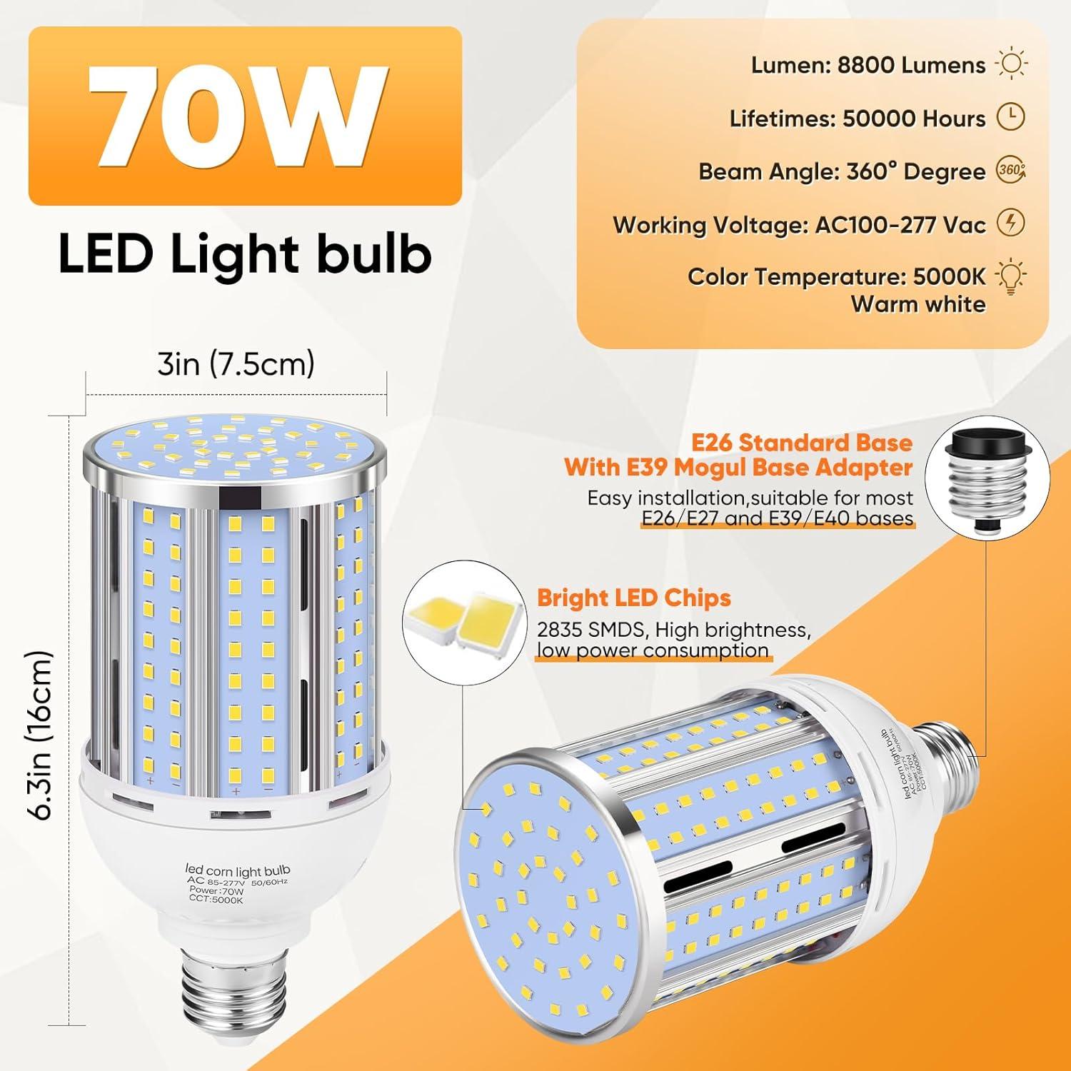 Bombilla LED de maíz 70W XYCN - Paquete de 6, 8800LM 5000K