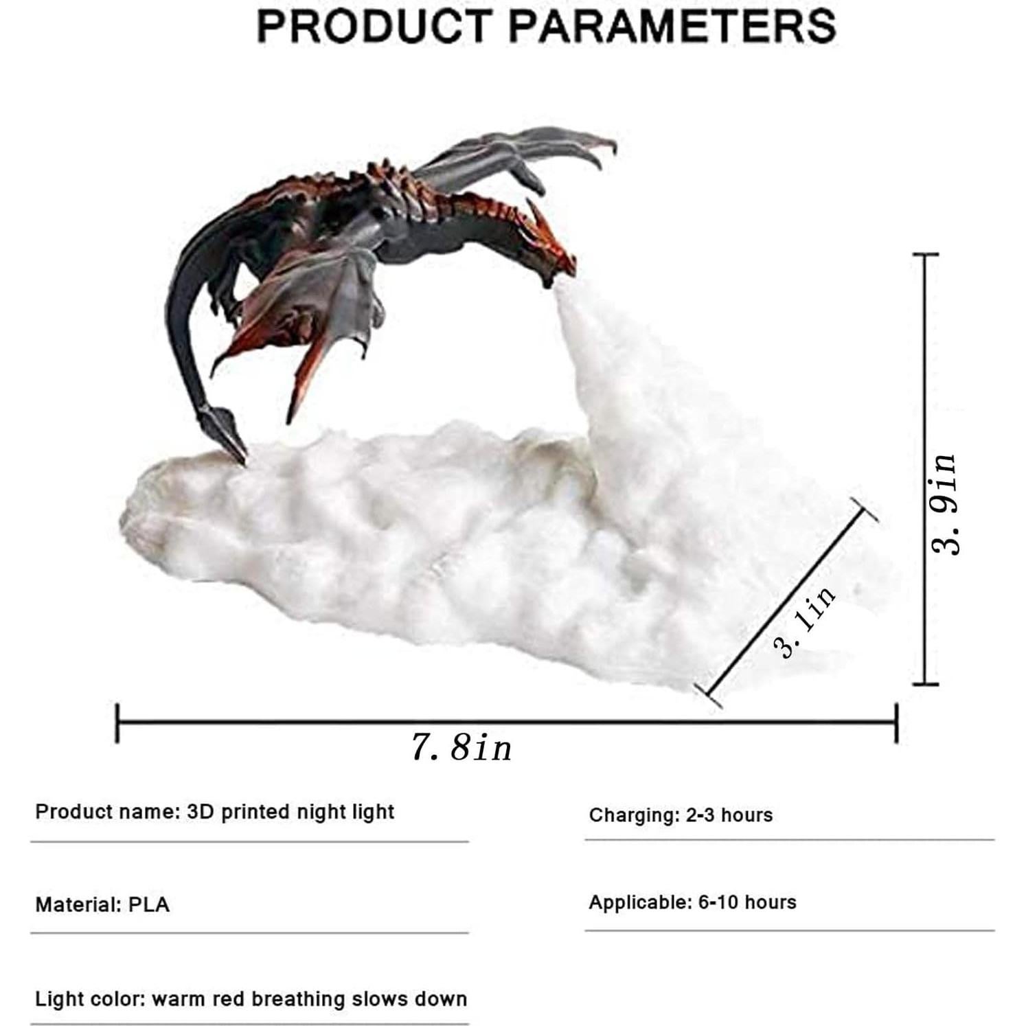 Lámpara Nocturna Dragón de Fuego REALAZ 3D Rojo 19.8x7.9 cm