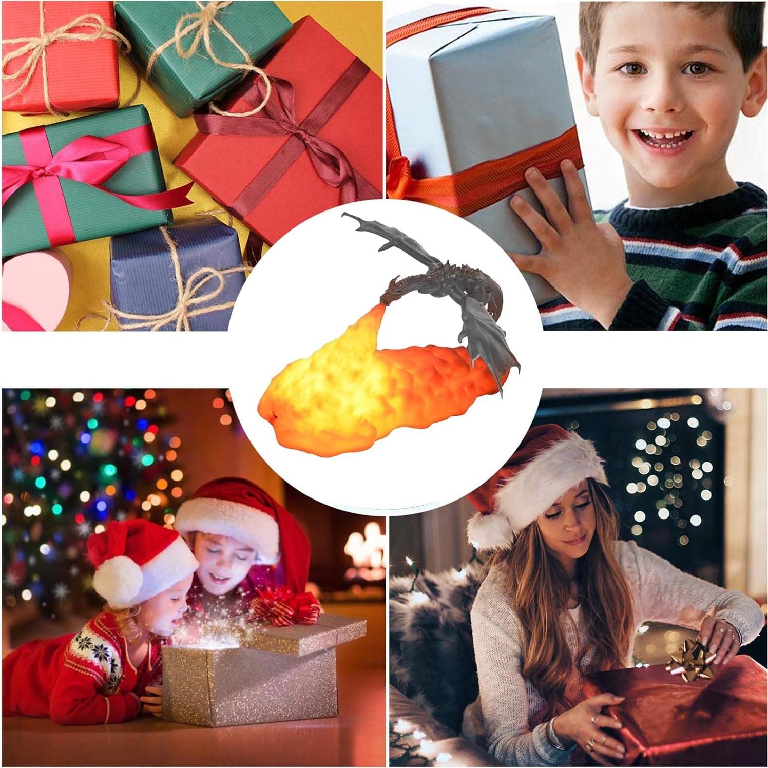 Lámpara Nocturna Dragón de Fuego REALAZ 3D Rojo 19.8x7.9 cm