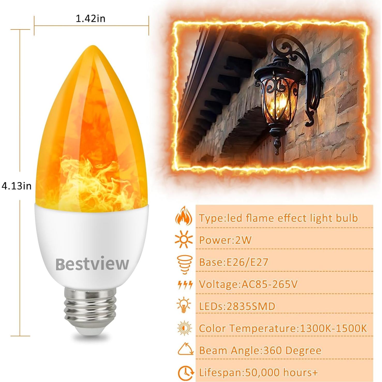 Bombillas LED E26/E27 Bestview con Efecto Llama - Paquete de 6