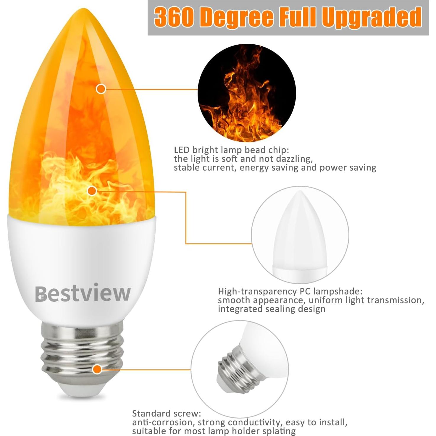 Bombillas LED E26/E27 Bestview con Efecto Llama - Paquete de 6