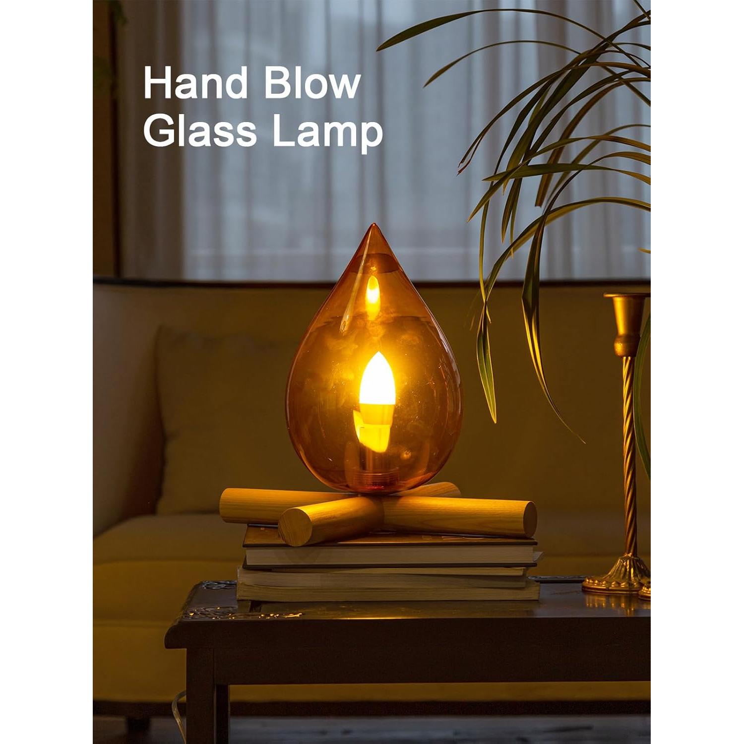 Lámpara de Mesa Vintage HEQET con Pantalla de Vidrio Naranja