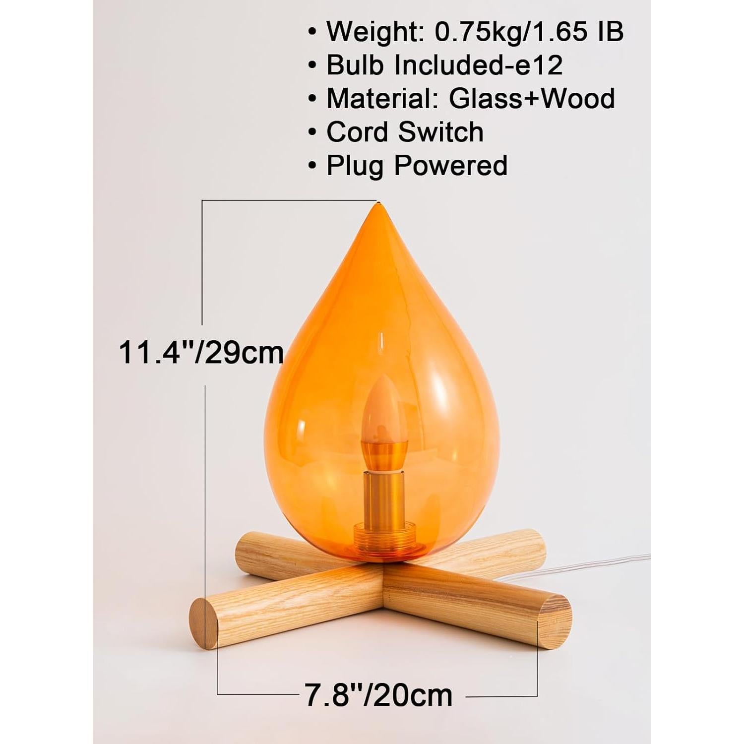 Lámpara de Mesa Vintage HEQET con Pantalla de Vidrio Naranja