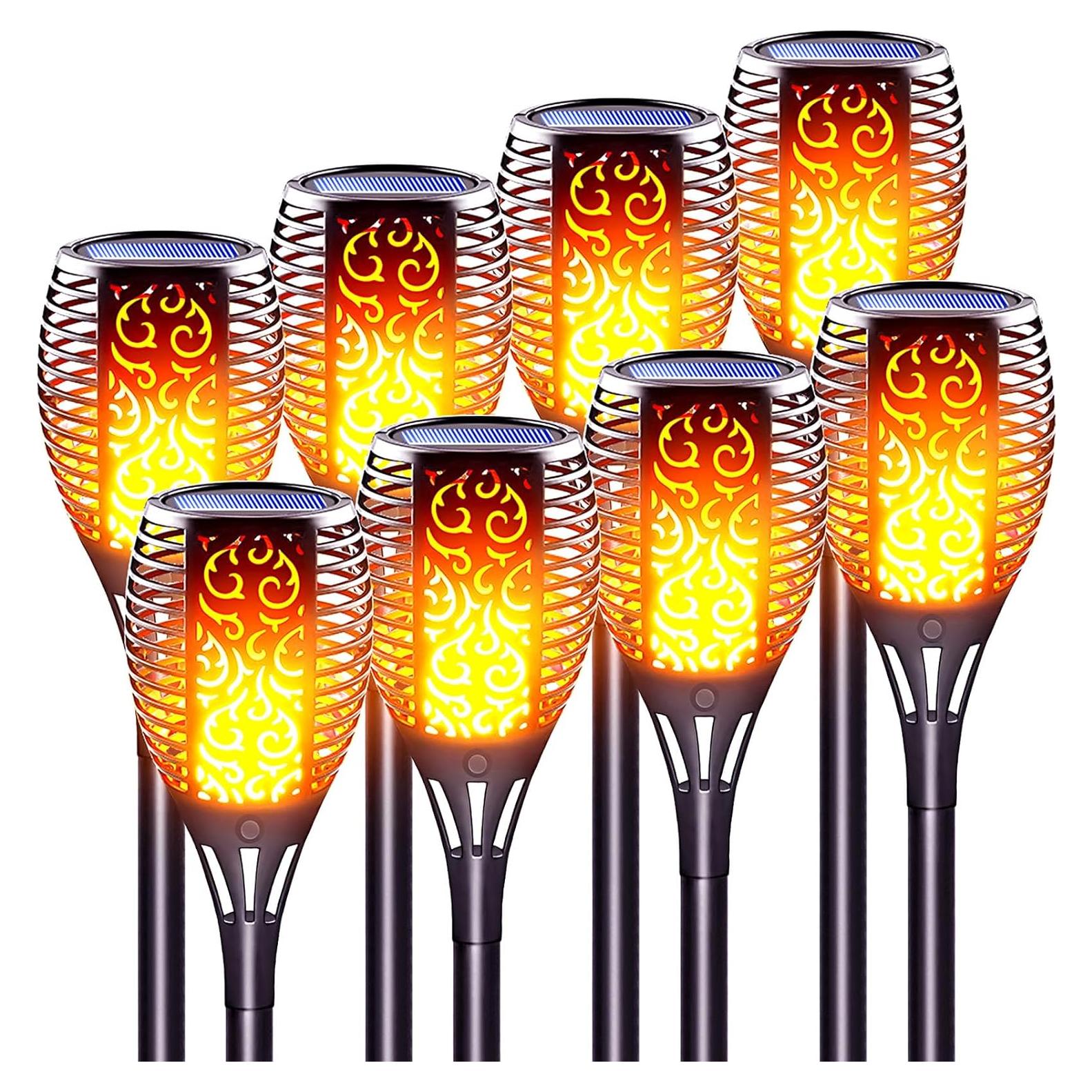 Antorchas Solares Tiki LazyBuddy 8 Paquete, Efecto Llama Realista