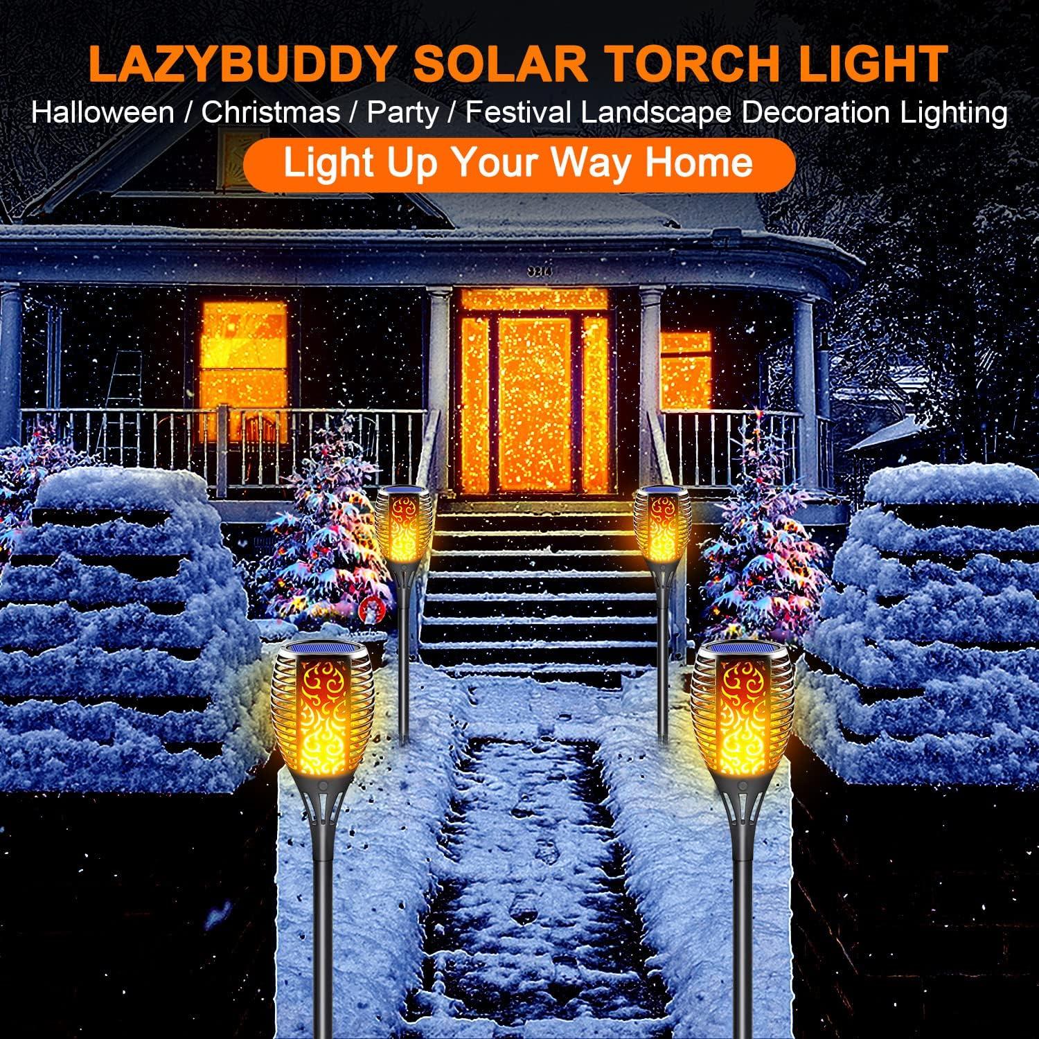 Antorchas Solares Tiki LazyBuddy 8 Paquete, Efecto Llama Realista
