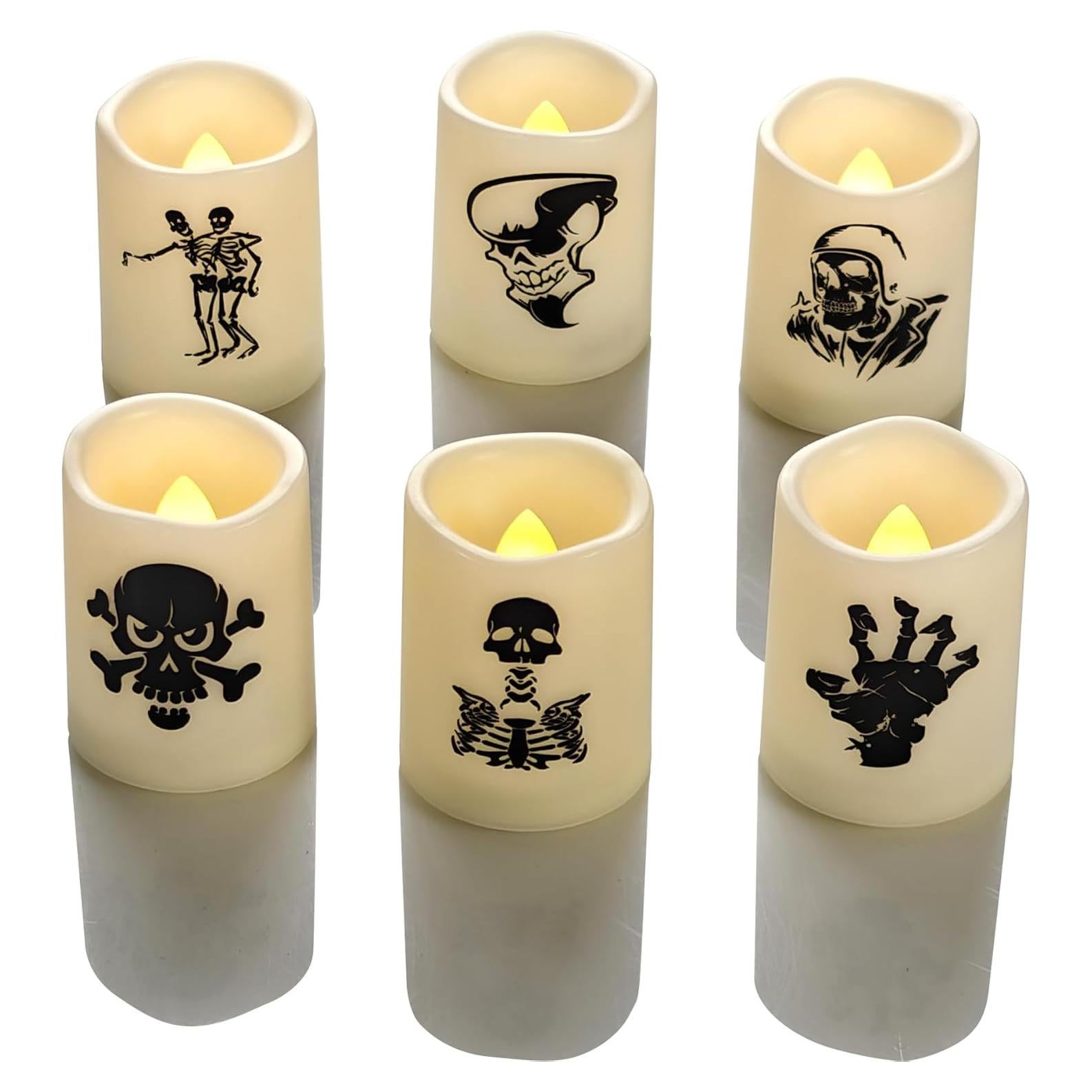 Velas LED Sin Llama Halloween Jingtech, Paquete de 6 Calaveras