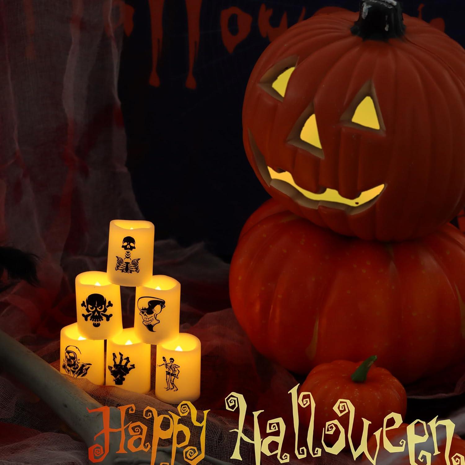 Velas LED Sin Llama Halloween Jingtech, Paquete de 6 Calaveras