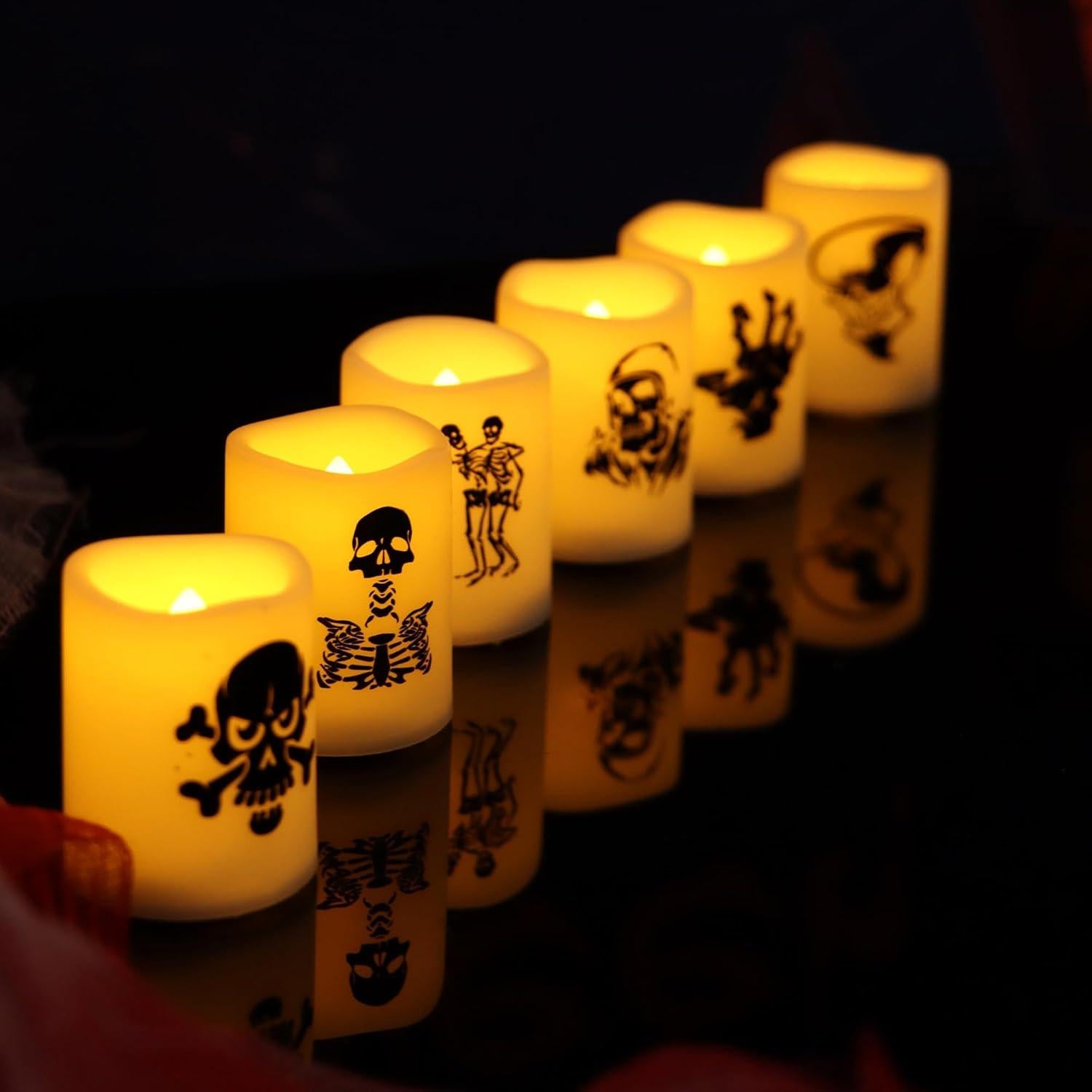 Velas LED Sin Llama Halloween Jingtech, Paquete de 6 Calaveras