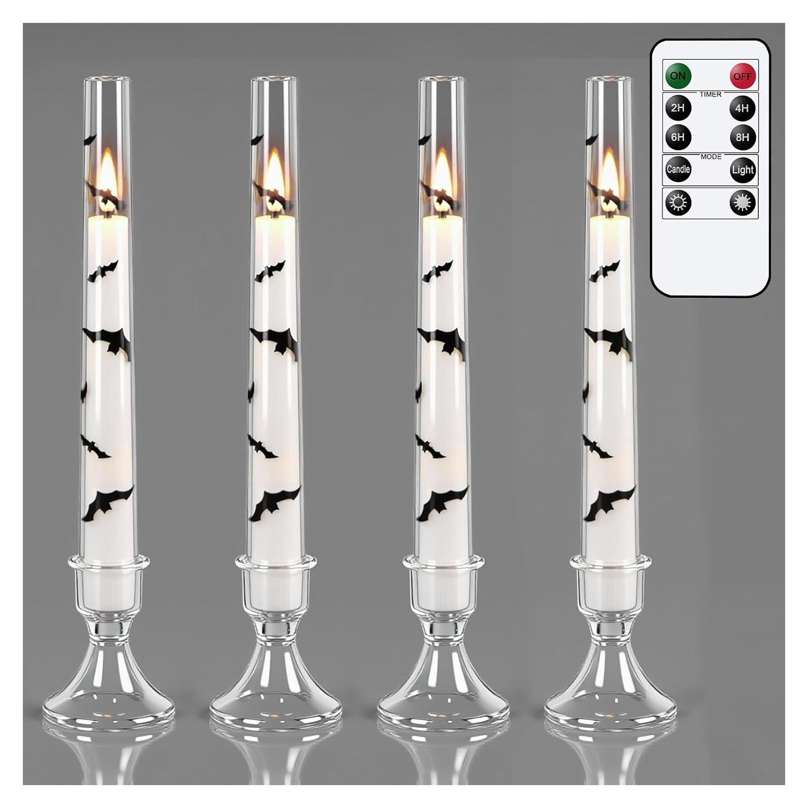 Juego de 4 Velas Taper LED Halloween KunSwenn con Control Remoto