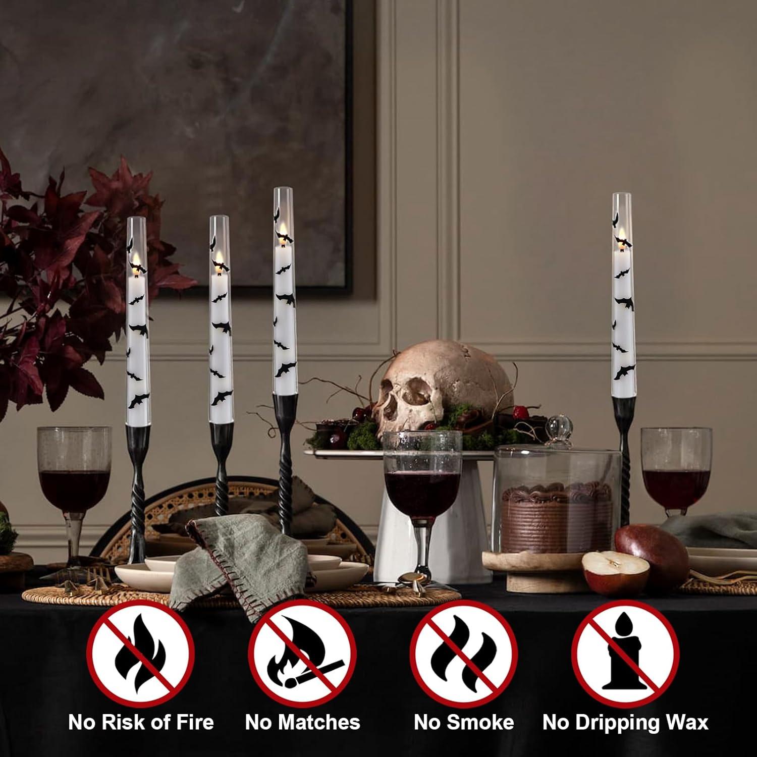 Juego de 4 Velas Taper LED Halloween KunSwenn con Control Remoto