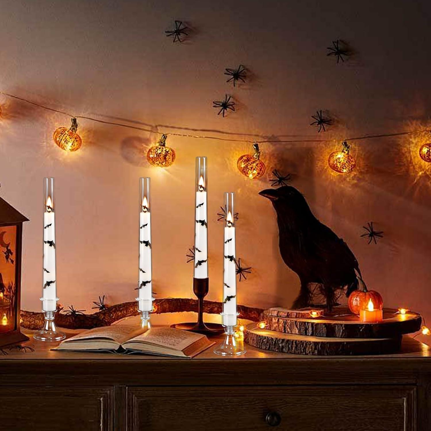 Juego de 4 Velas Taper LED Halloween KunSwenn con Control Remoto