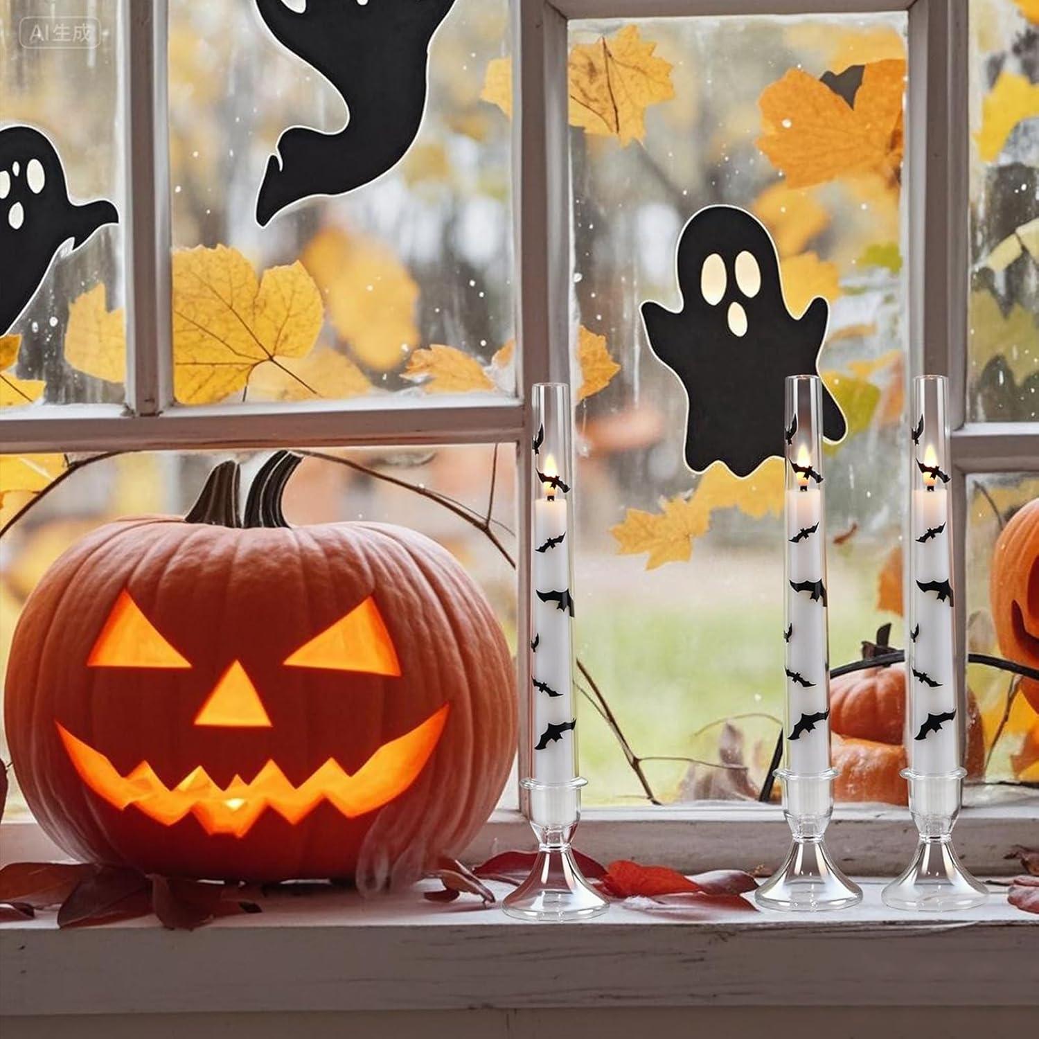 Juego de 4 Velas Taper LED Halloween KunSwenn con Control Remoto