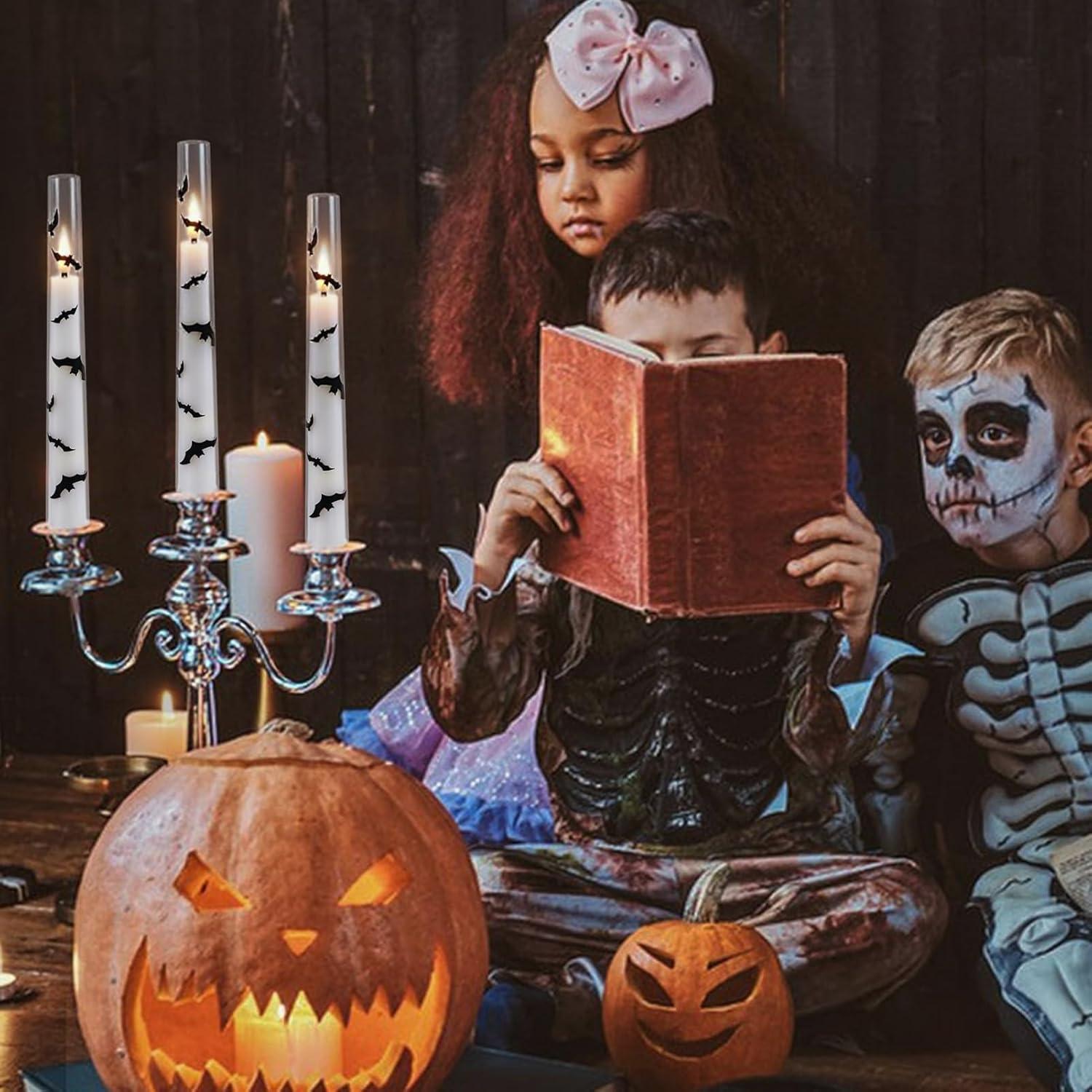 Juego de 4 Velas Taper LED Halloween KunSwenn con Control Remoto