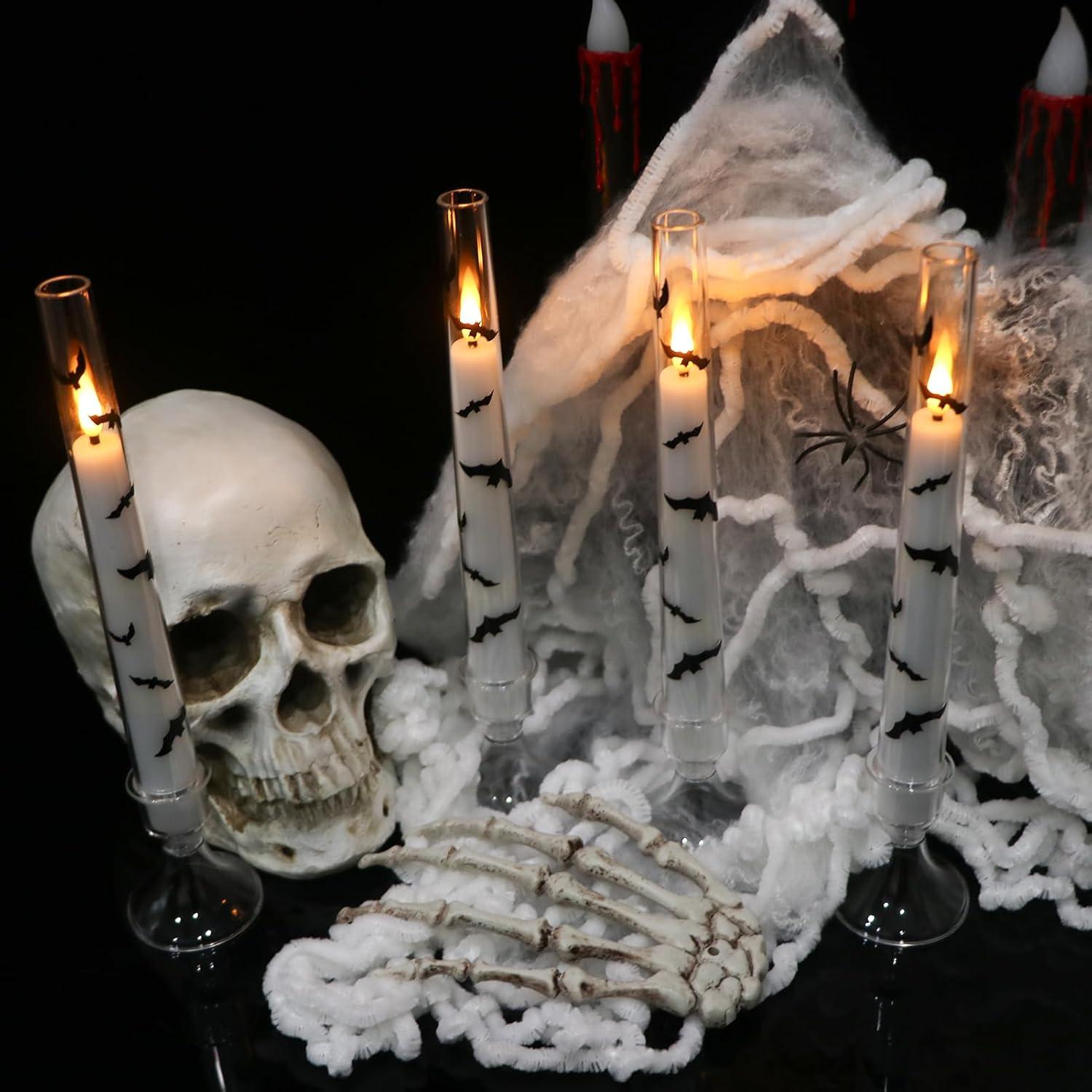 Juego de 4 Velas Taper LED Halloween KunSwenn con Control Remoto