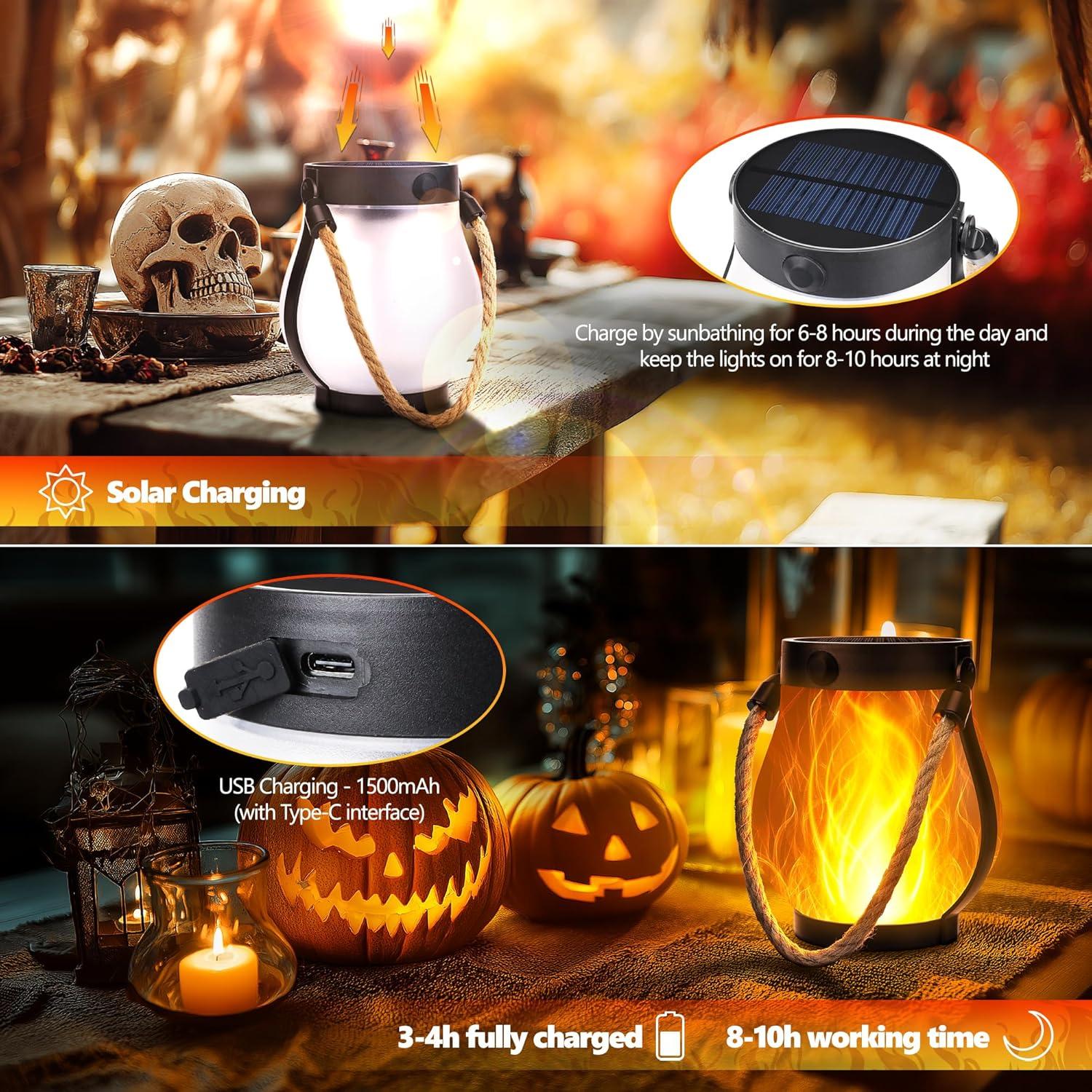 Linternas Solares iBaycon 2 Paquete con Efecto Llama Halloween