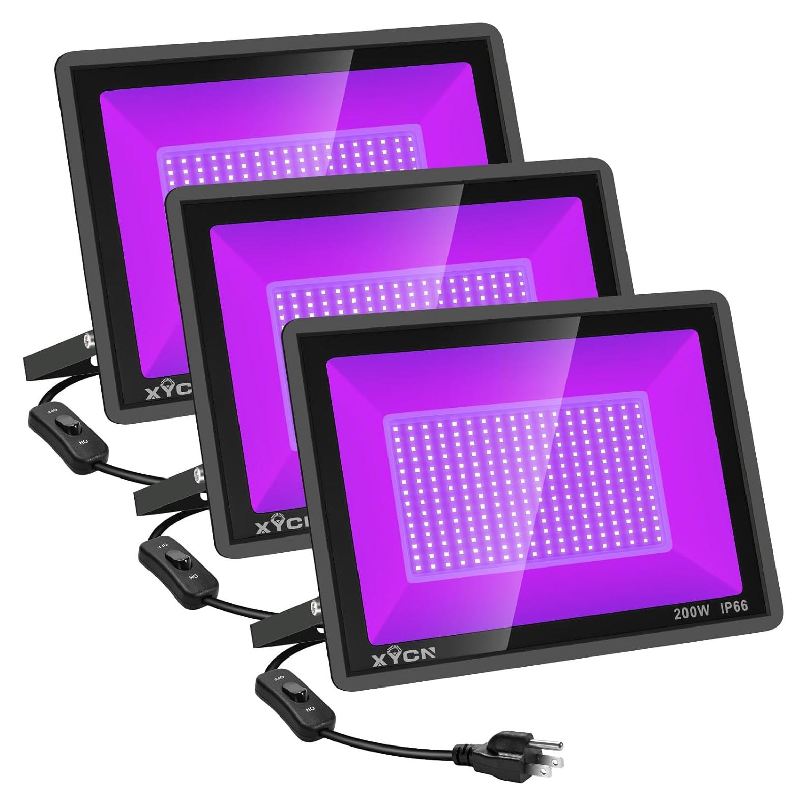 Paquete de 3 luces LED negras 200W IP66 XYCN para fiestas