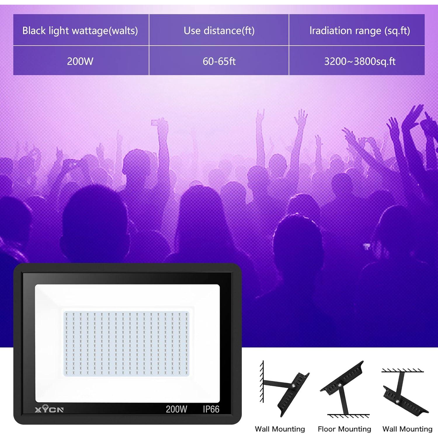 Paquete de 3 luces LED negras 200W IP66 XYCN para fiestas