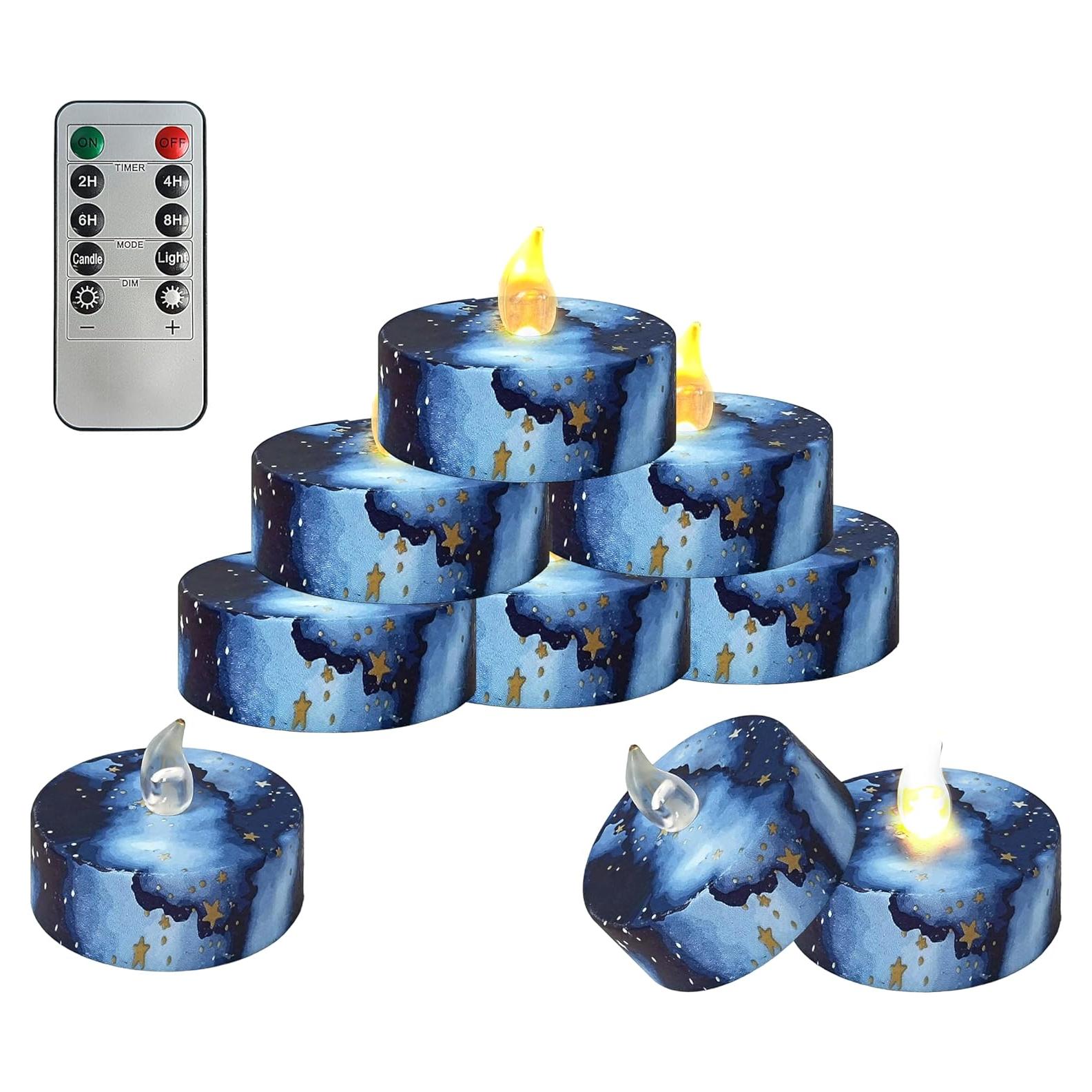 Velas Tealight LED Sin Llama FCMSHAMD 2.2" Cielo Estrellado 12 Pzas