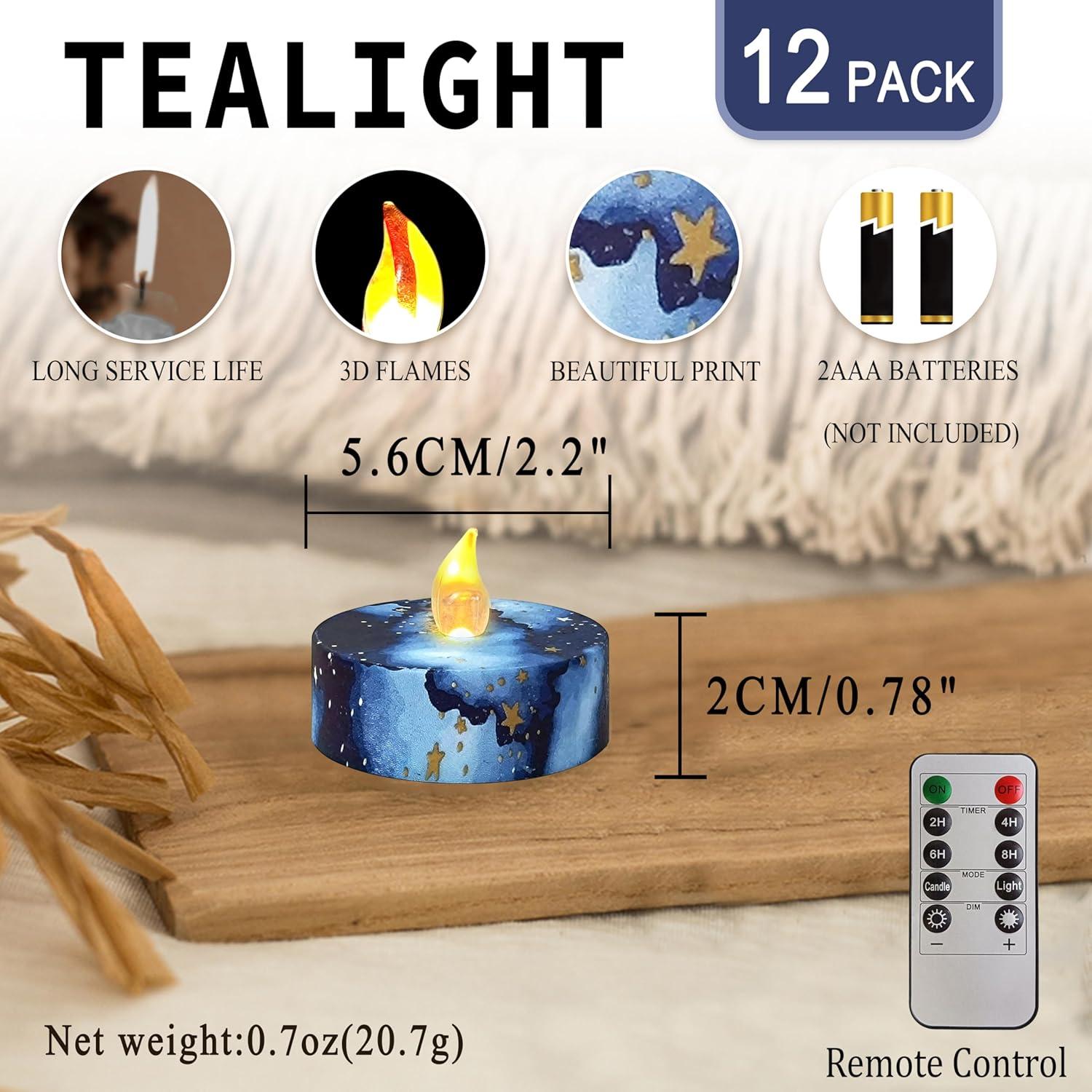 Velas Tealight LED Sin Llama FCMSHAMD 2.2" Cielo Estrellado 12 Pzas