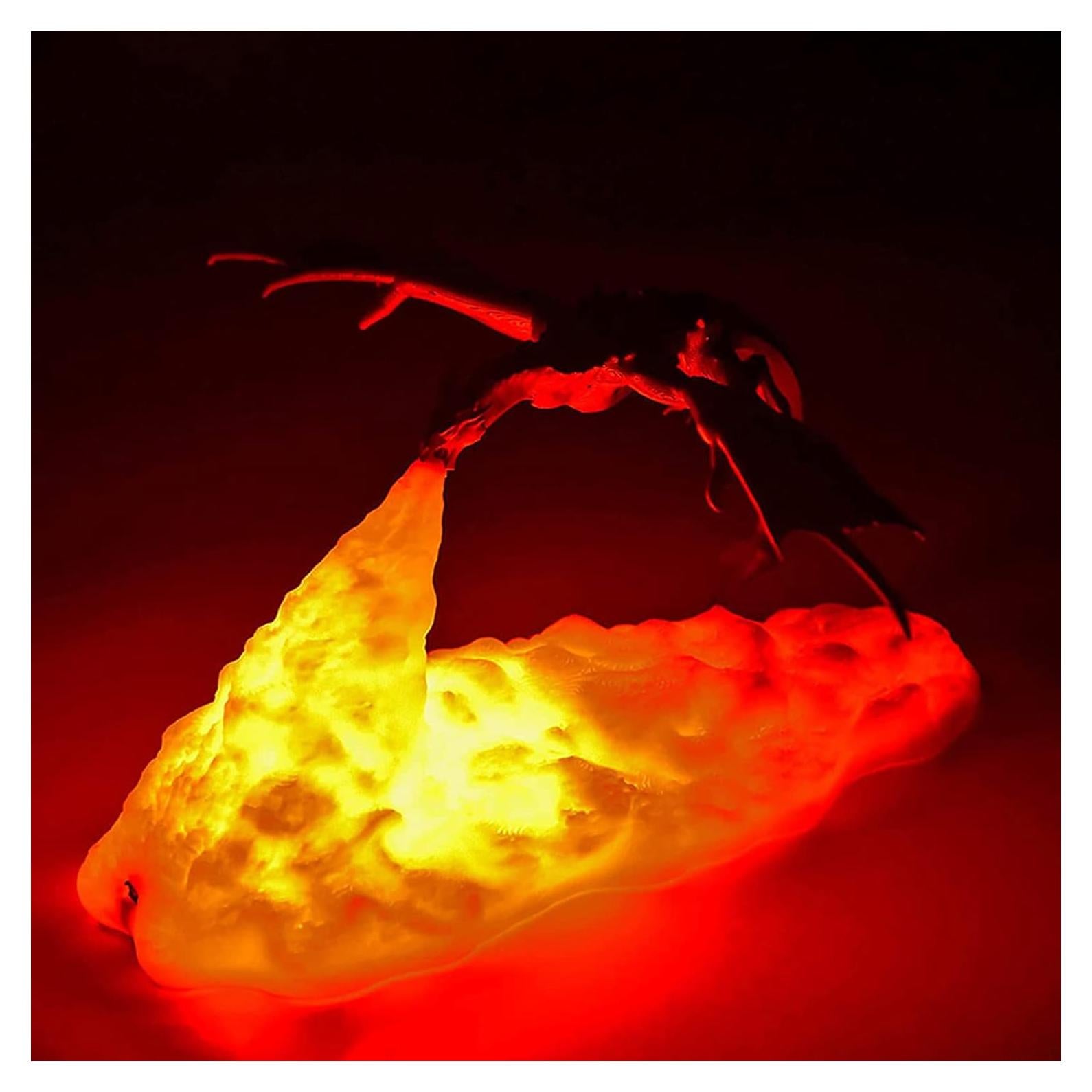 Lámpara 3D Dragón de Fuego HGomx Luz LED Carga USB Plata