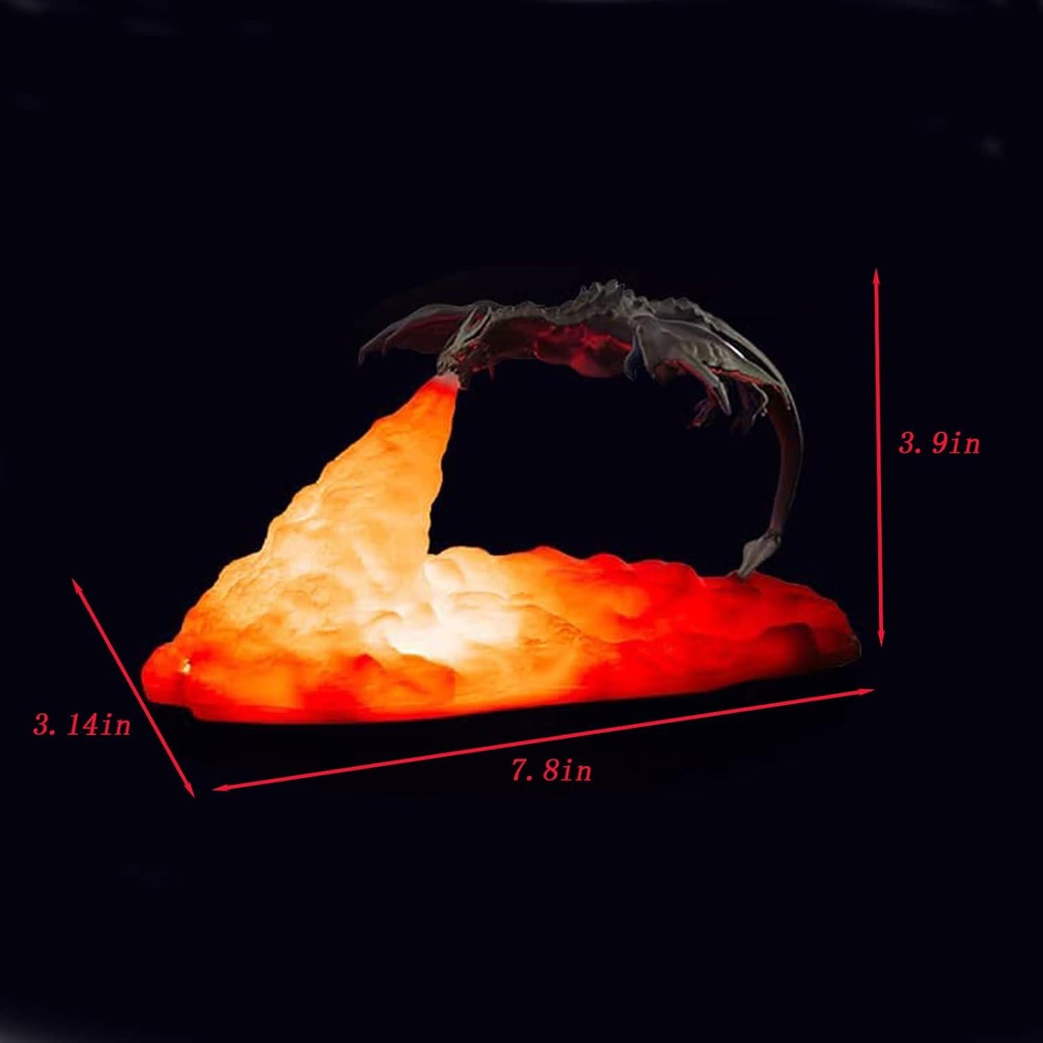 Lámpara 3D Dragón de Fuego HGomx Luz LED Carga USB Plata