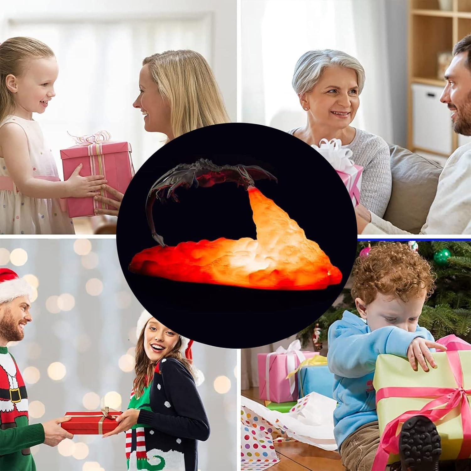 Lámpara 3D Dragón de Fuego HGomx Luz LED Carga USB Plata