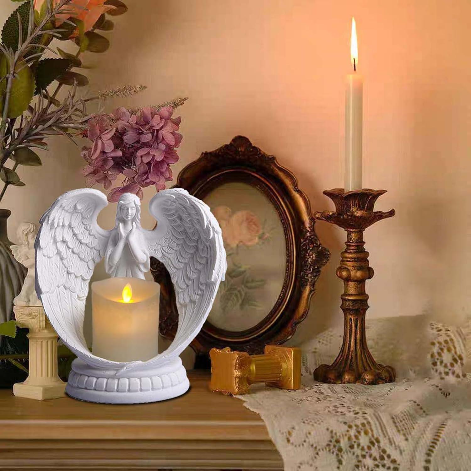 Estatua de Ángel de Arenisca Blanca Carefree Fish 6" LED