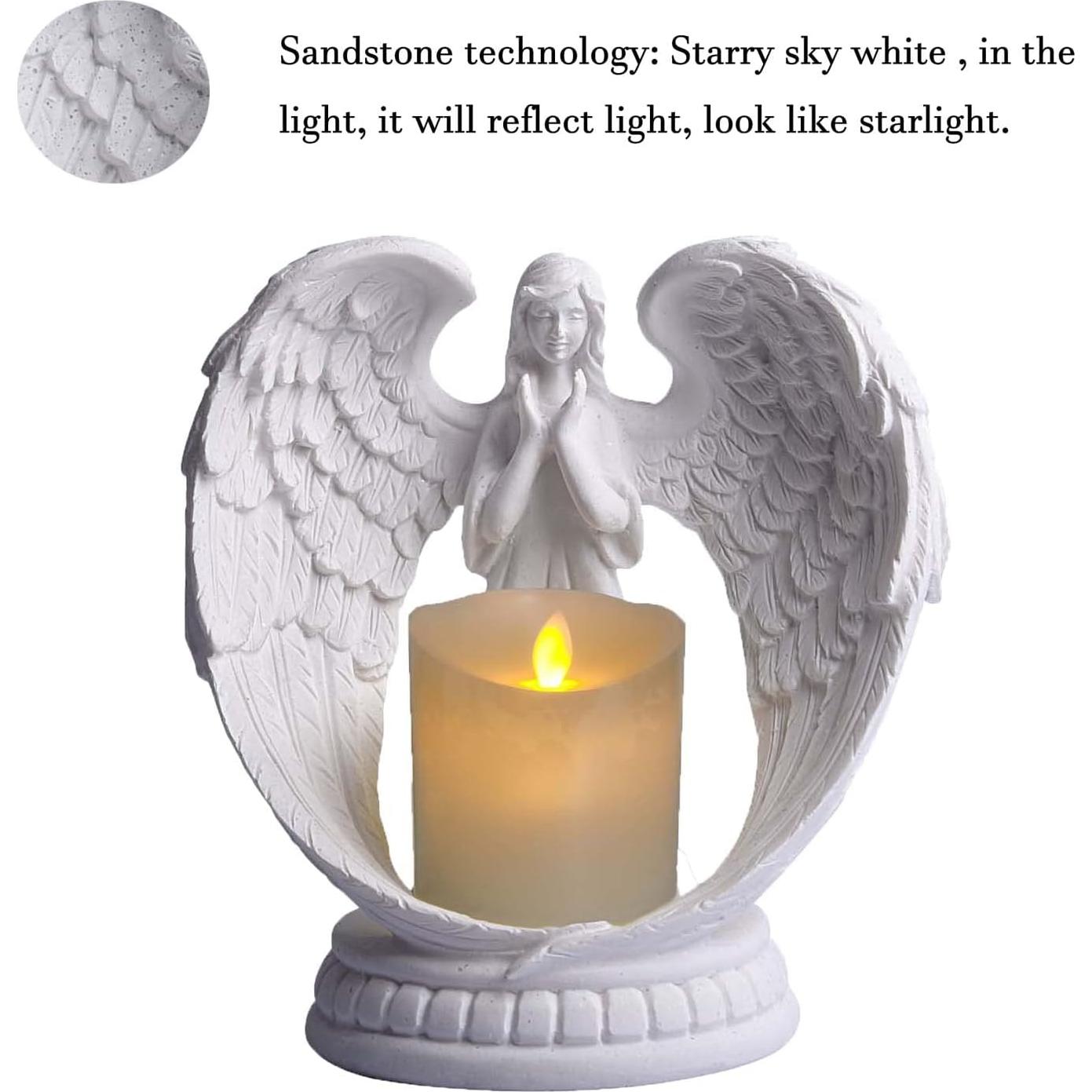 Estatua de Ángel de Arenisca Blanca Carefree Fish 6" LED