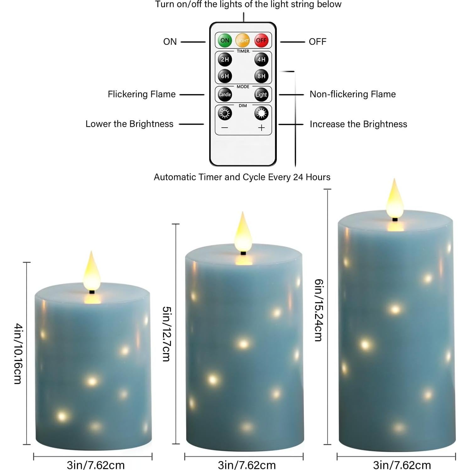 Juego de Velas LED Sin Llama JINYANIA con Control Remoto Gris