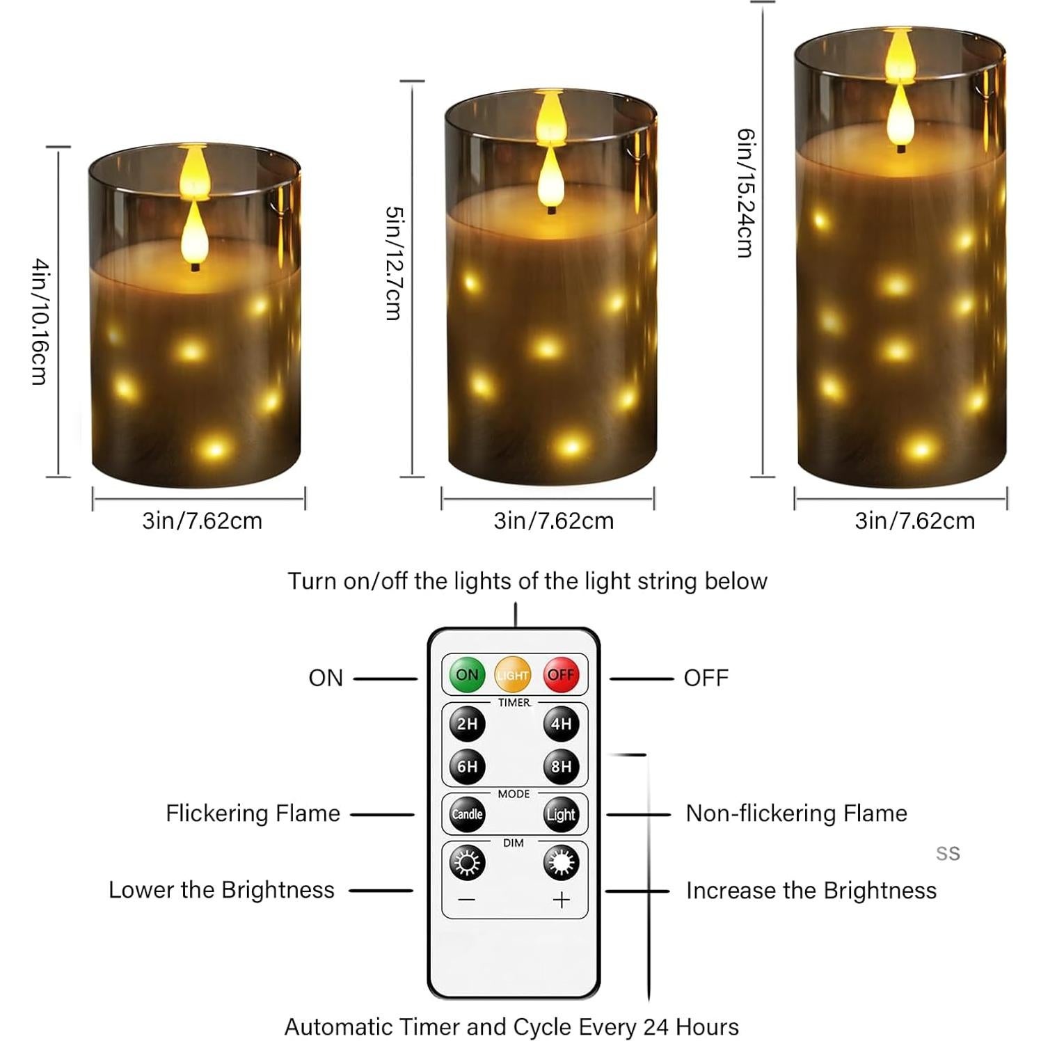 Candelas LED sin llama Thorbling, 3 piezas gris, temporizador
