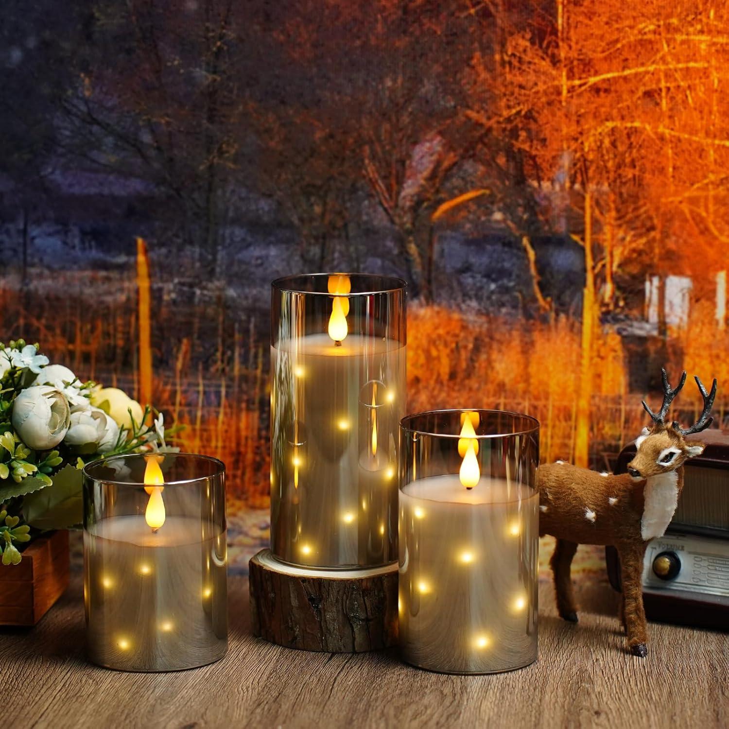 Candelas LED sin llama Thorbling, 3 piezas gris, temporizador