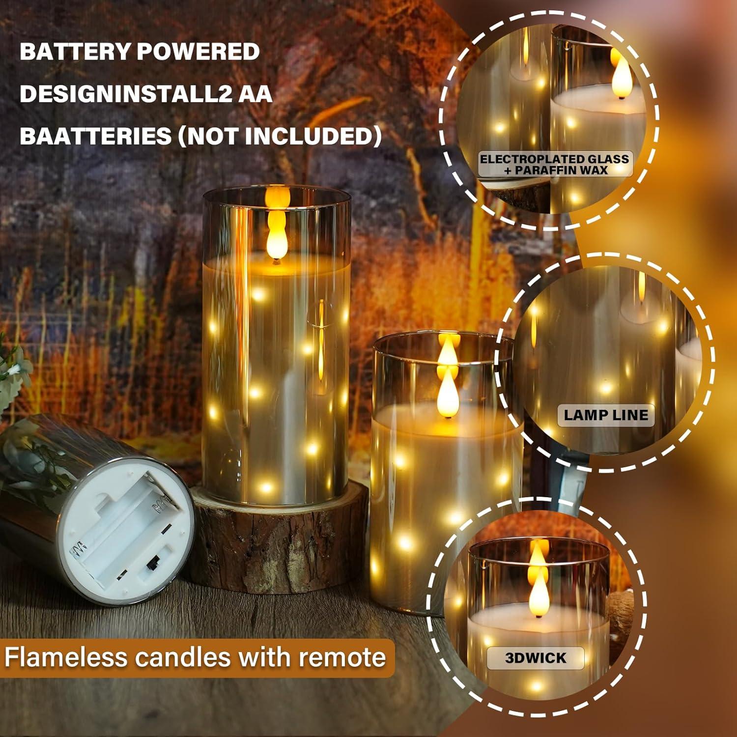 Candelas LED sin llama Thorbling, 3 piezas gris, temporizador