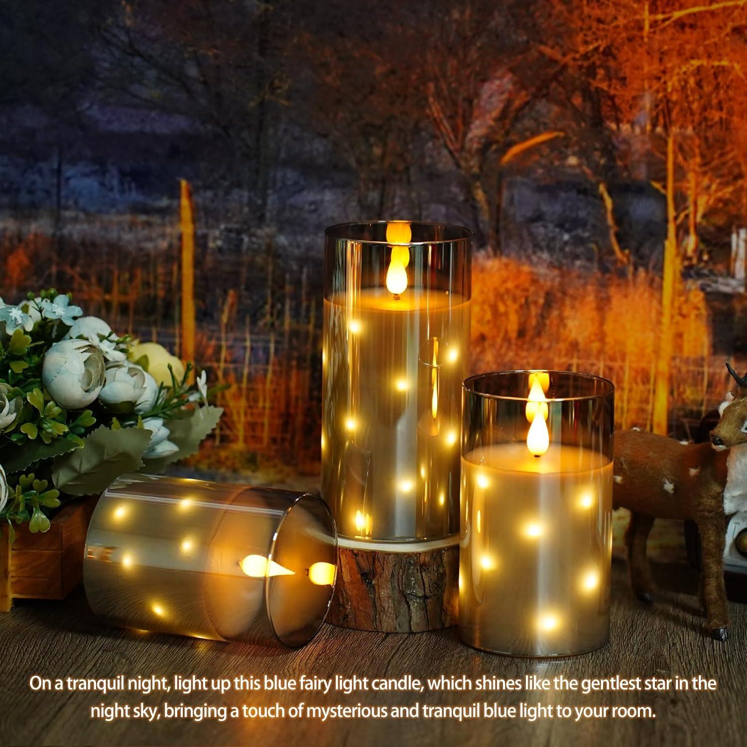 Candelas LED sin llama Thorbling, 3 piezas gris, temporizador