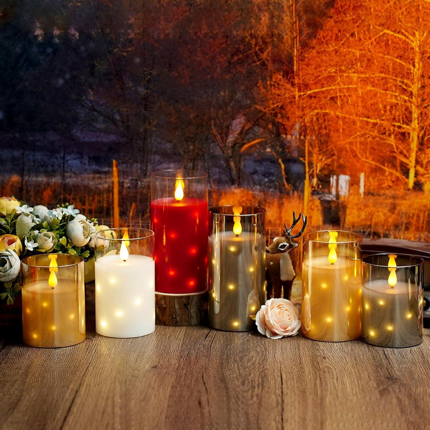 Candelas LED sin llama Thorbling, 3 piezas gris, temporizador