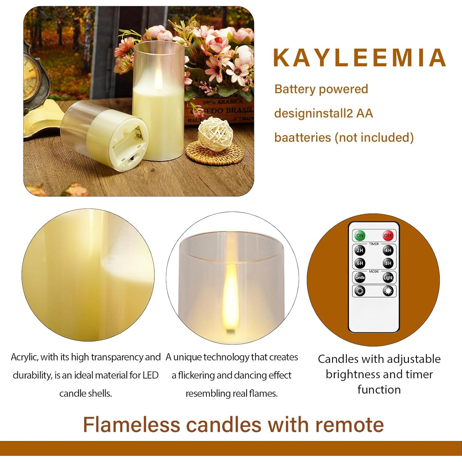 Velas LED sin llama Kayleemia con control remoto 7,62 cm
