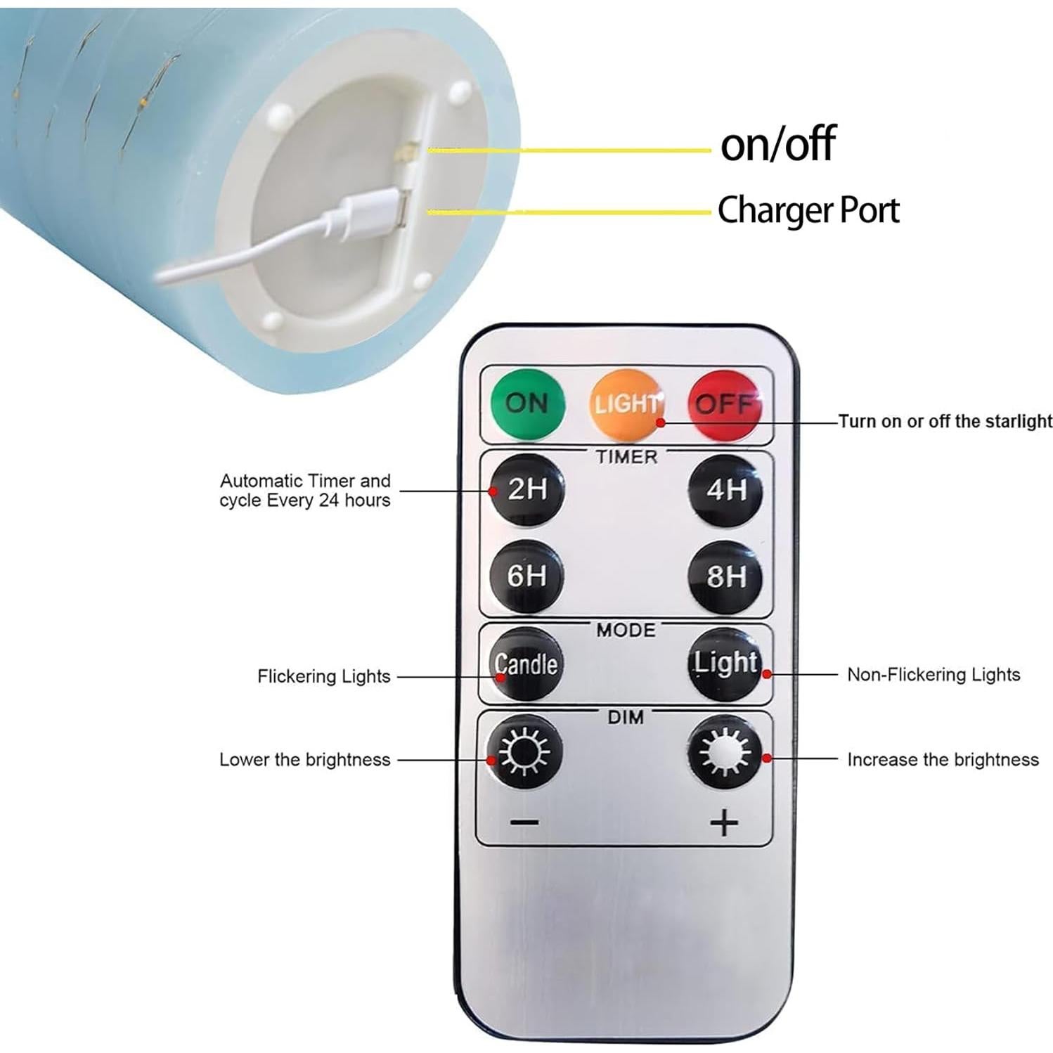 Juego de 3 Velas LED Recargables Haitanghua Azul Cielo