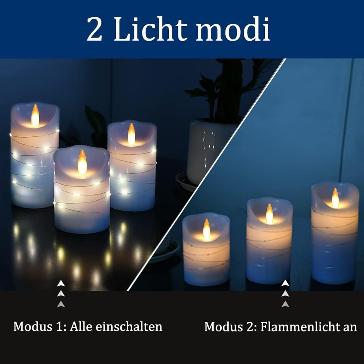 Juego de 3 Velas LED Recargables Haitanghua Azul Cielo