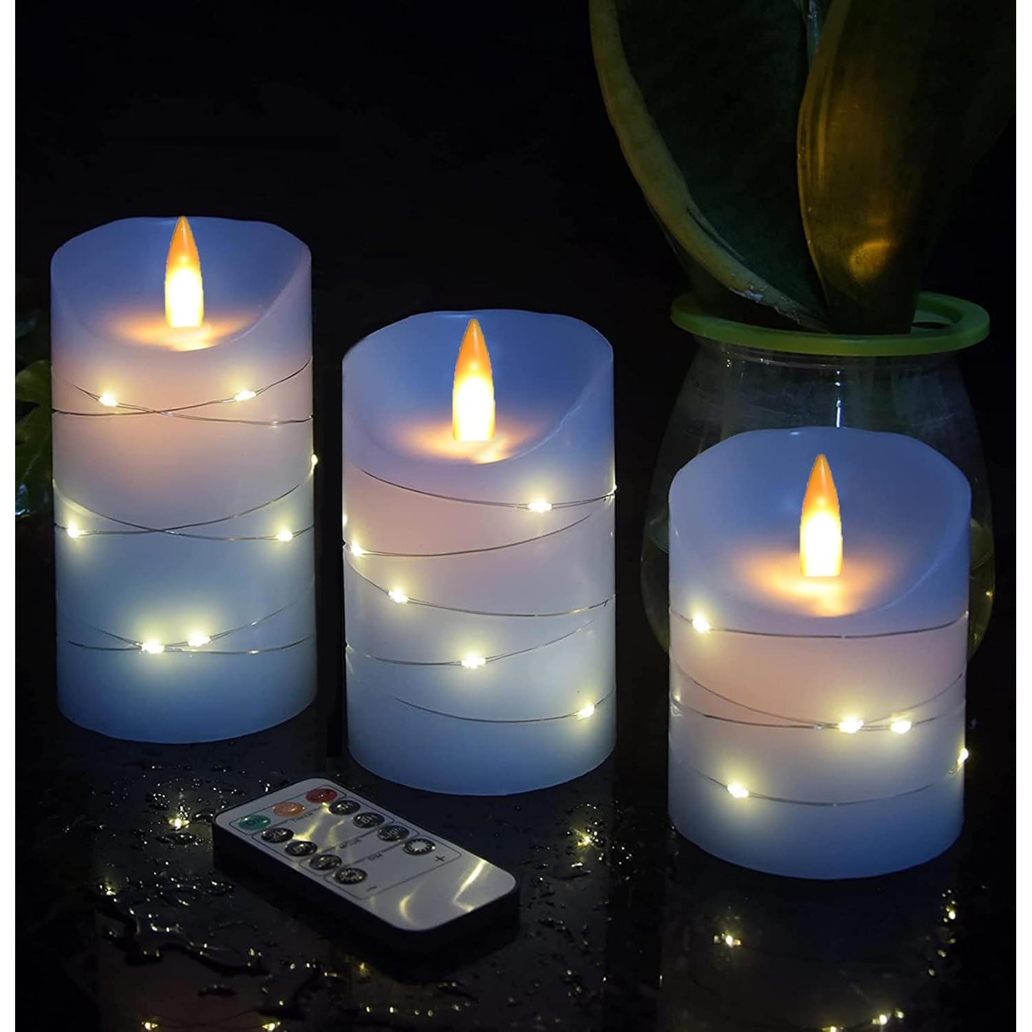 Juego de 3 Velas LED Recargables Haitanghua Azul Cielo