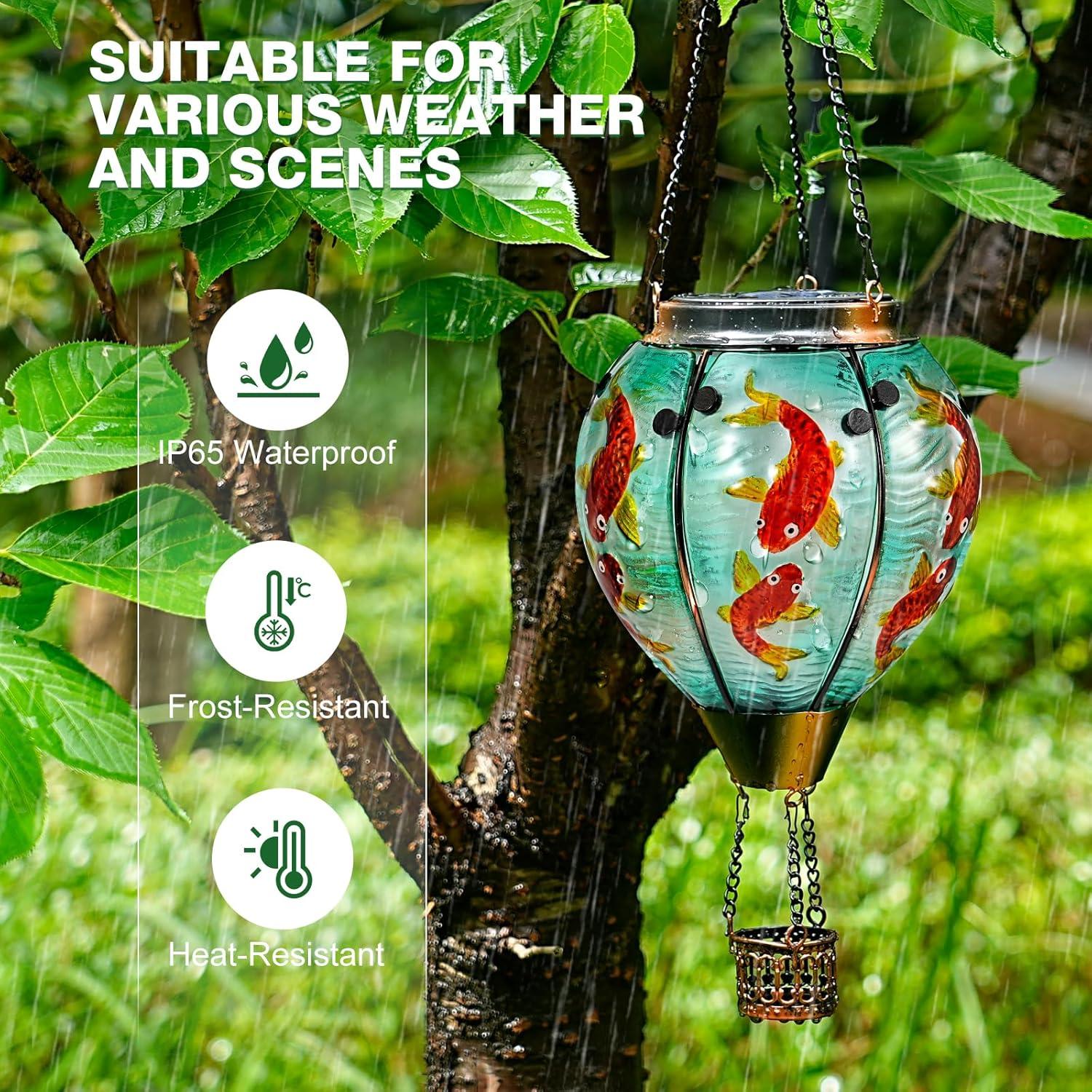 Linterna Solar Colgante Mugres Pez Koi 45.72cm Efecto Llama