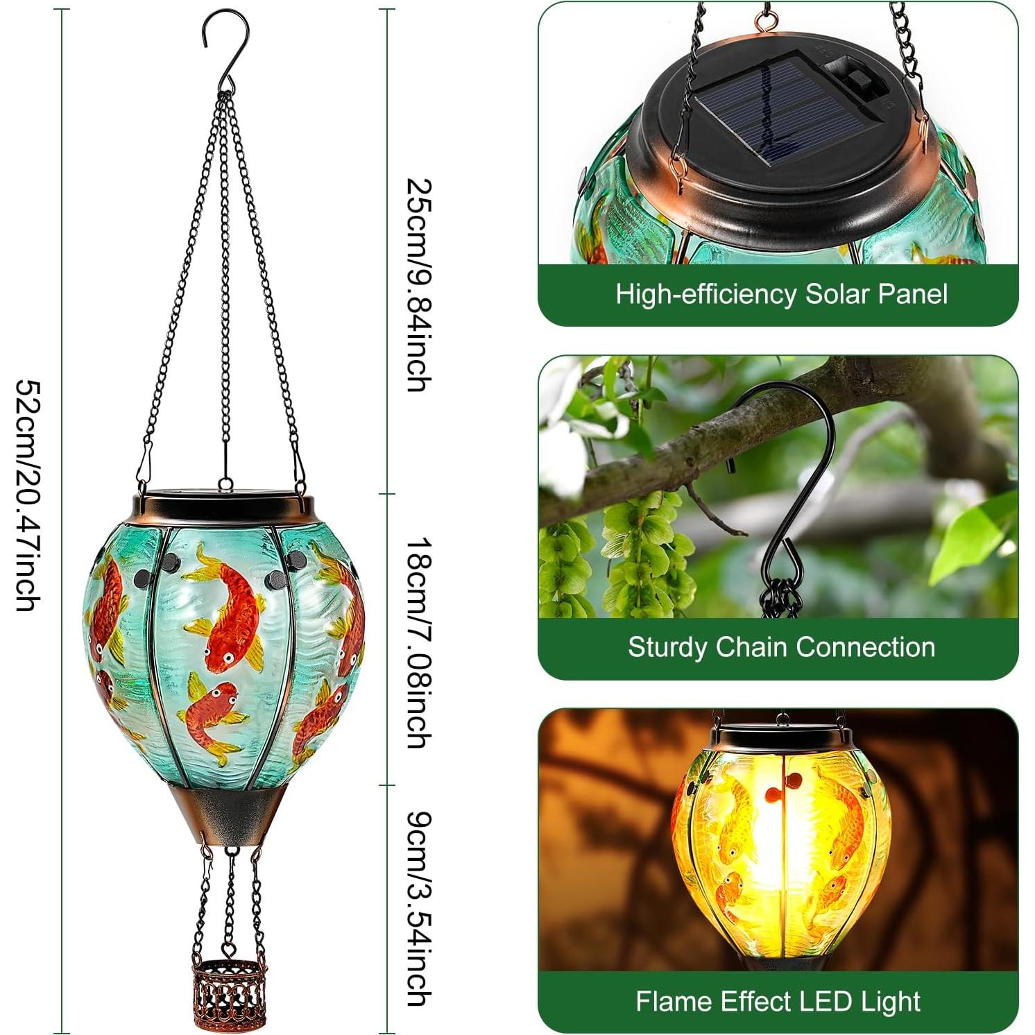 Linterna Solar Colgante Mugres Pez Koi 45.72cm Efecto Llama