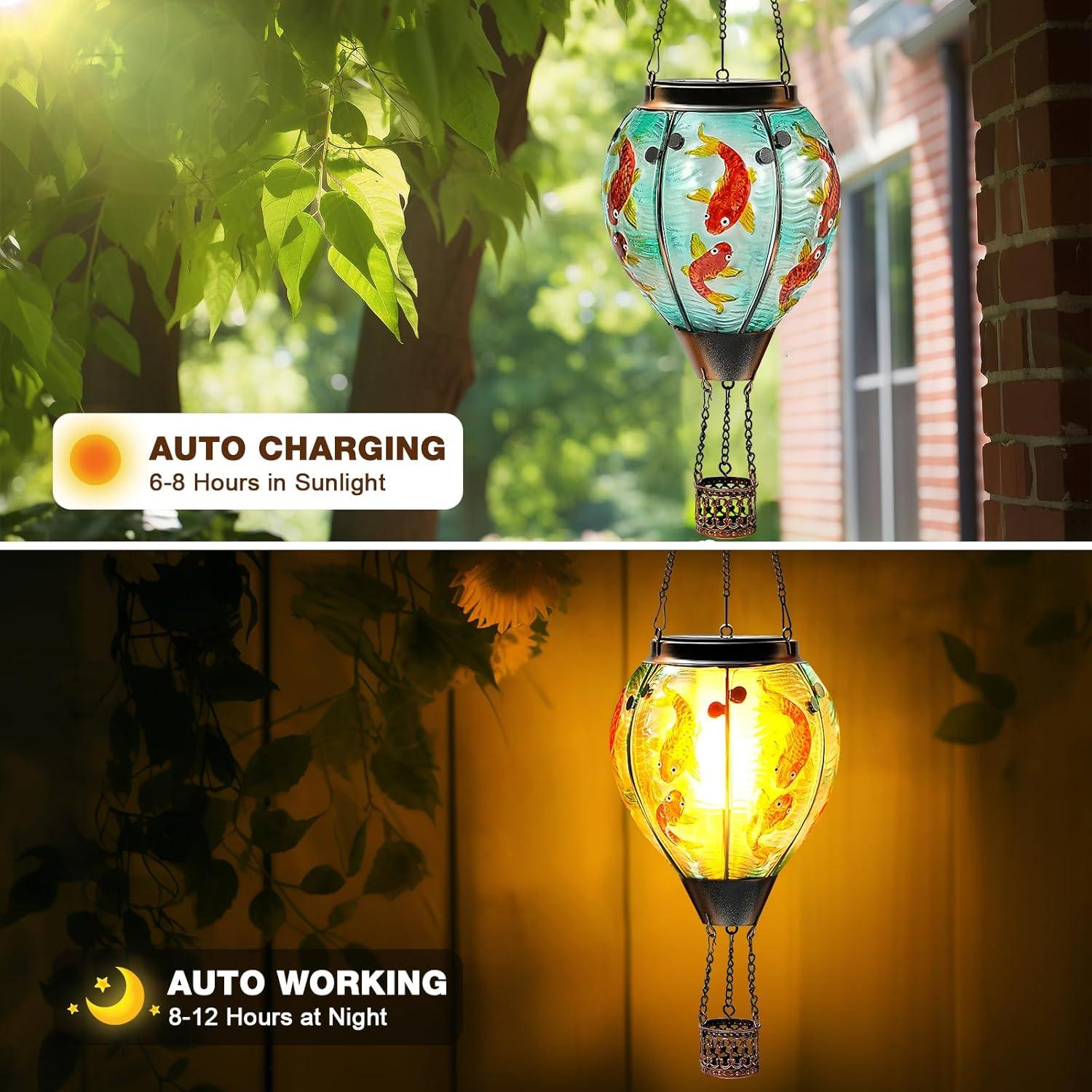 Linterna Solar Colgante Mugres Pez Koi 45.72cm Efecto Llama