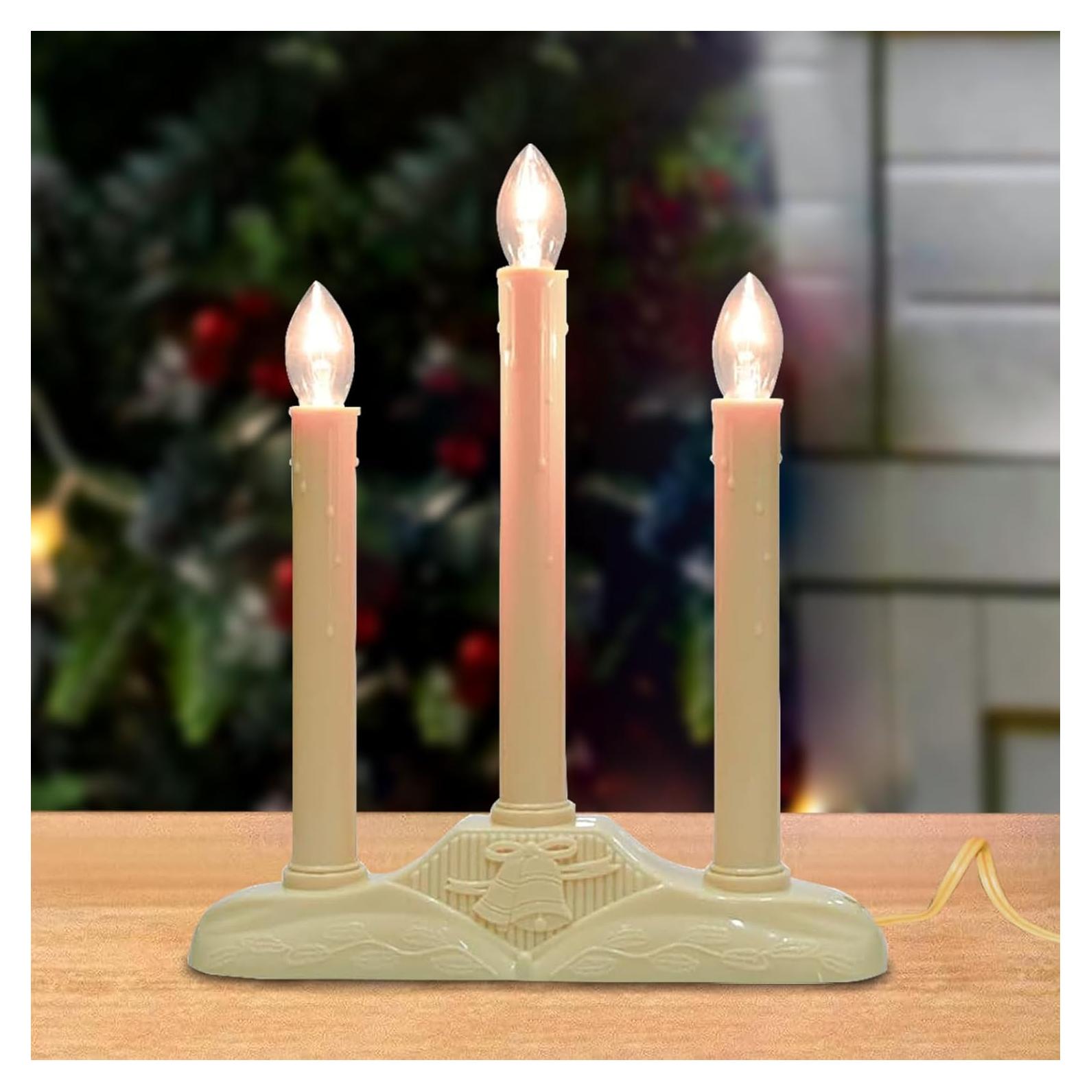 Candelabro Eléctrico Vintage Jasneniebo 3 Luces Marfil 22.86 cm